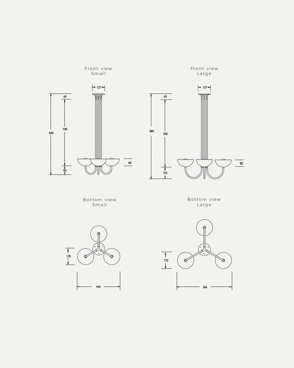 Aurelia Triple Chandelier, Cast Glass