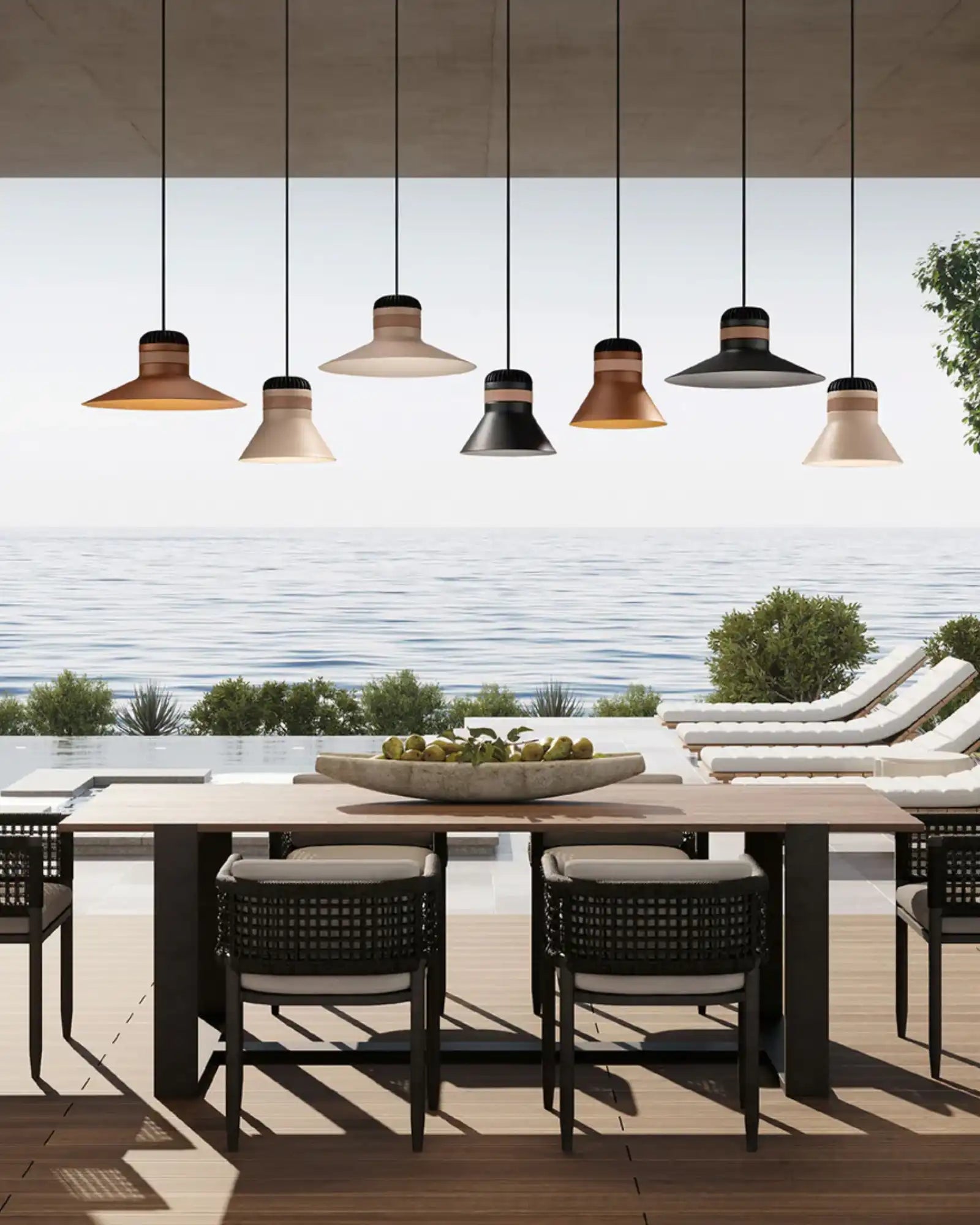 Cordea Outdoor Pendant Light by Masiero Lighting featured in an outdoor dining area | Nook Collections