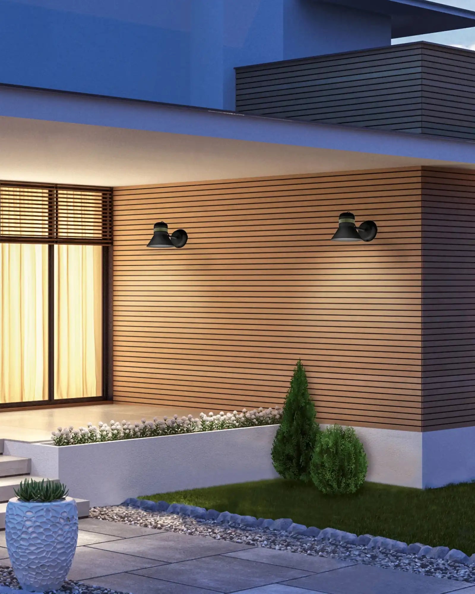Cordea Outdoor Wall Light by Masiero Lighting featured in a backyard | Nook Collections