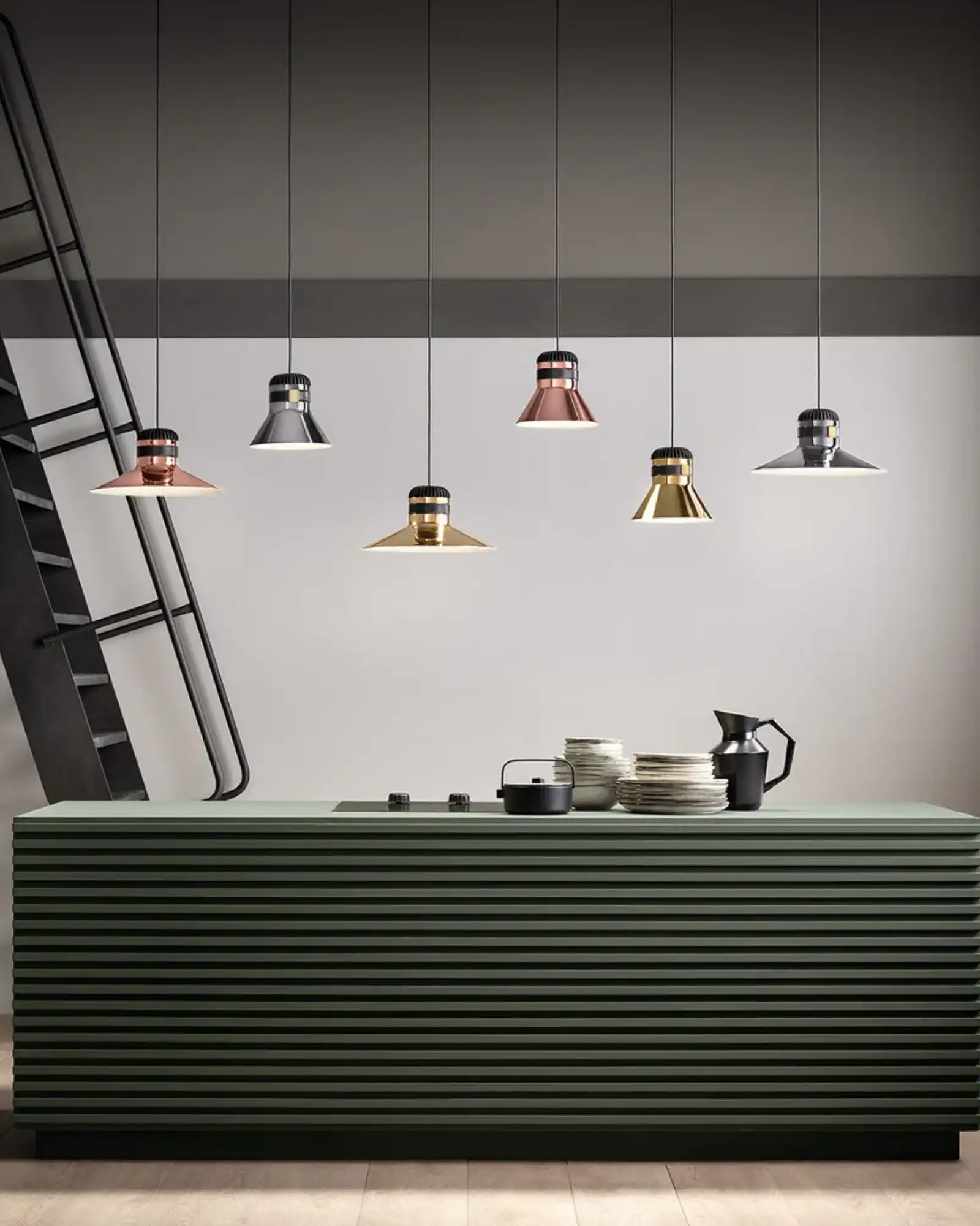 Cordea Pendant Light by Masiero Lighting featured within a modern kitchen | Nook Collections