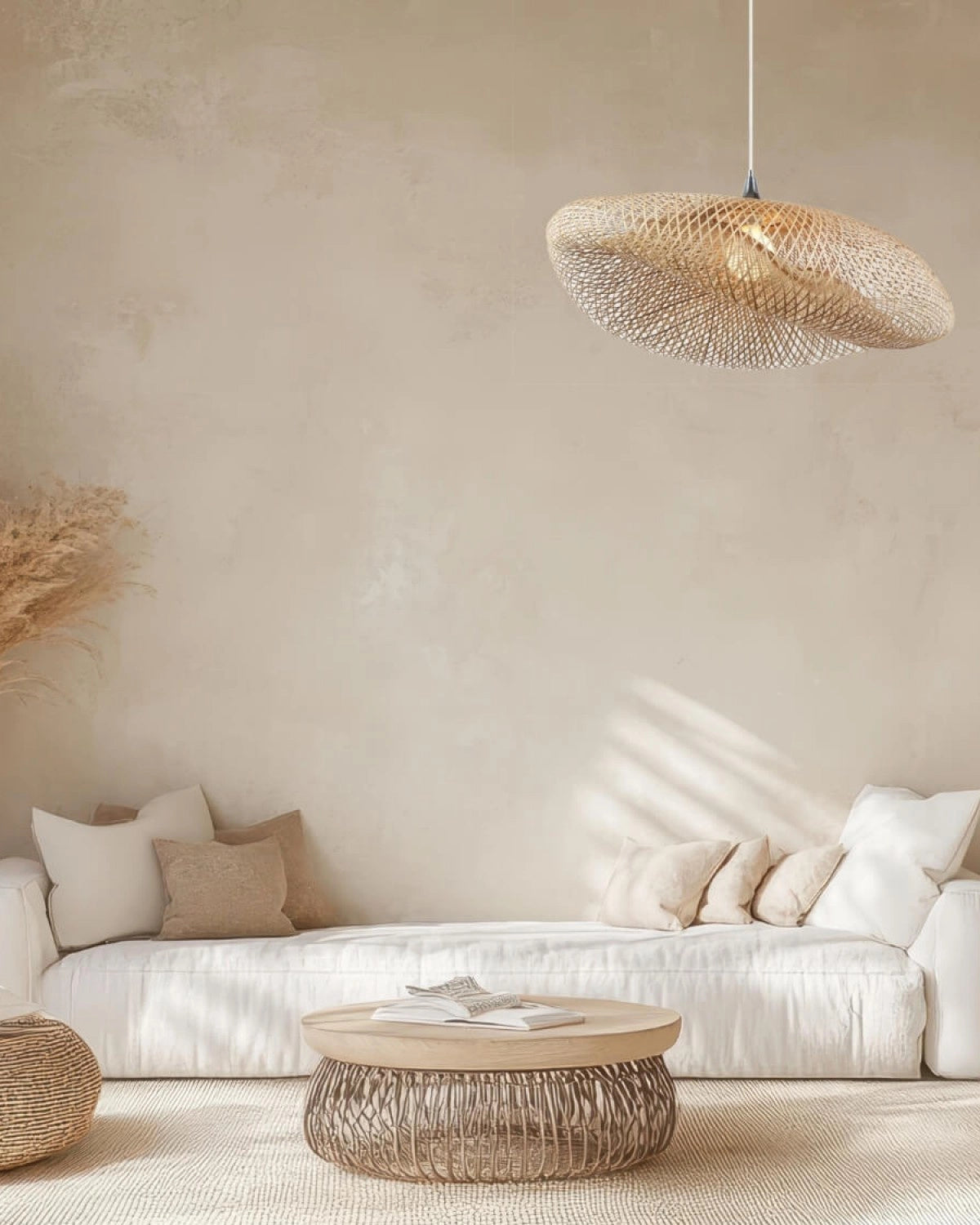 Natural Bamboo Pendant Light - White