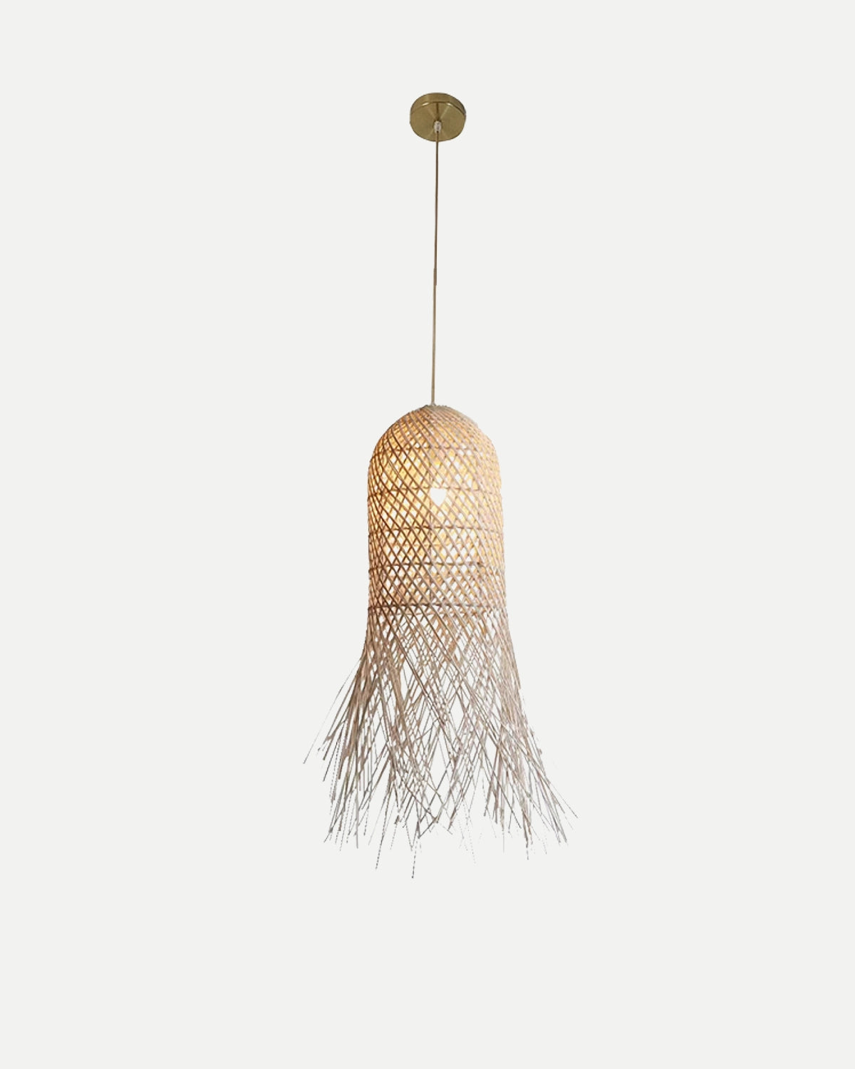 Natural Rattan Pendant Light - Fringed Dome
