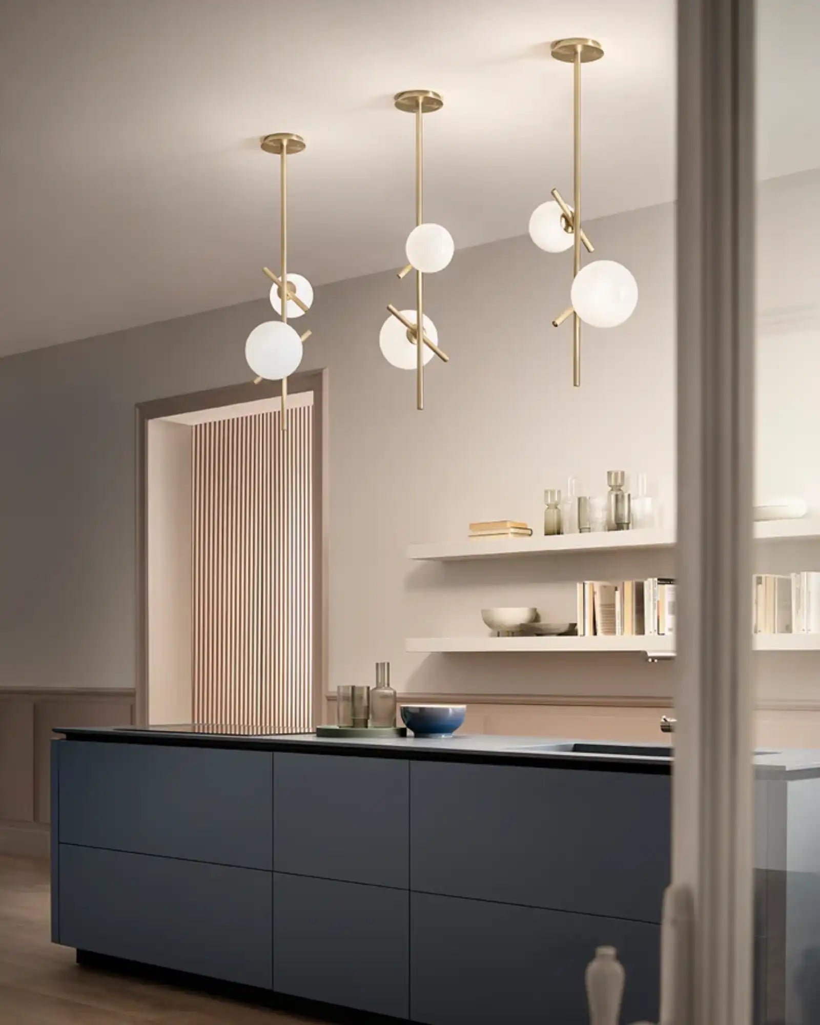 Posy Vertical Pendant Light by Masiero Lighting featured within a contemporary kitchen | Nook Collections