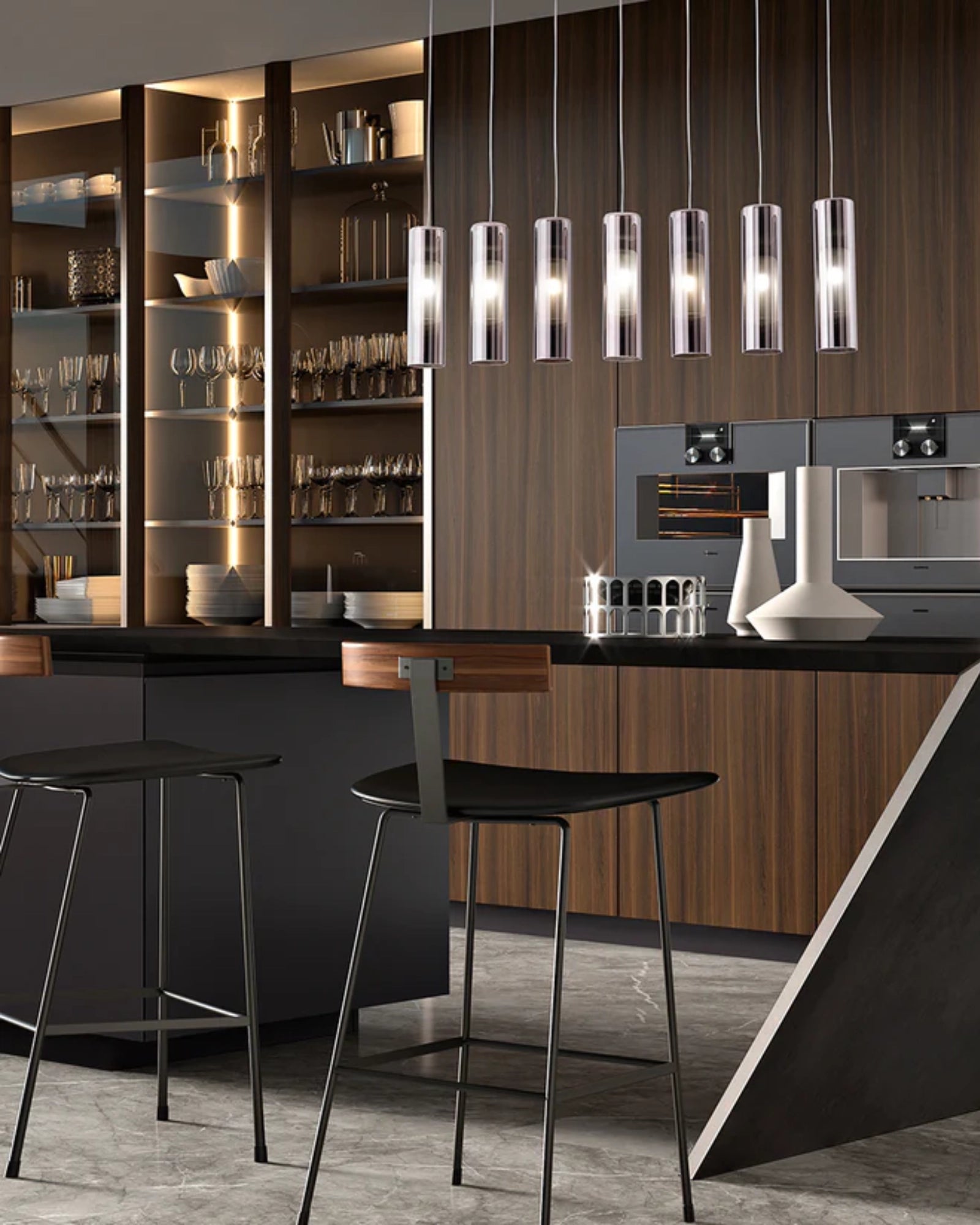 Tao Single Pendant Light by Cangini & Tucci featured in a modern contemporary dining room | Nook Collections