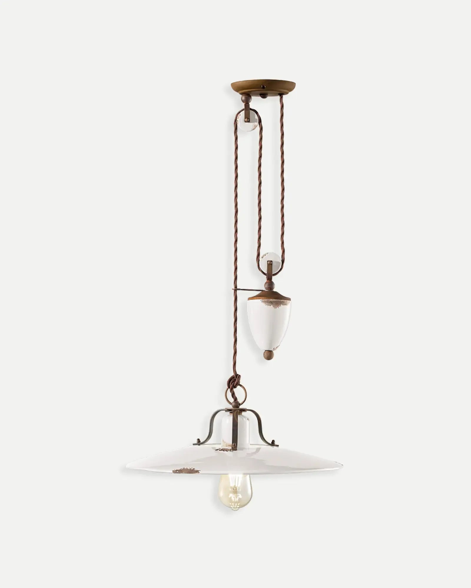 Country Counterweight Pendant Light in Vintage White by Ferroluce at Nook Collections