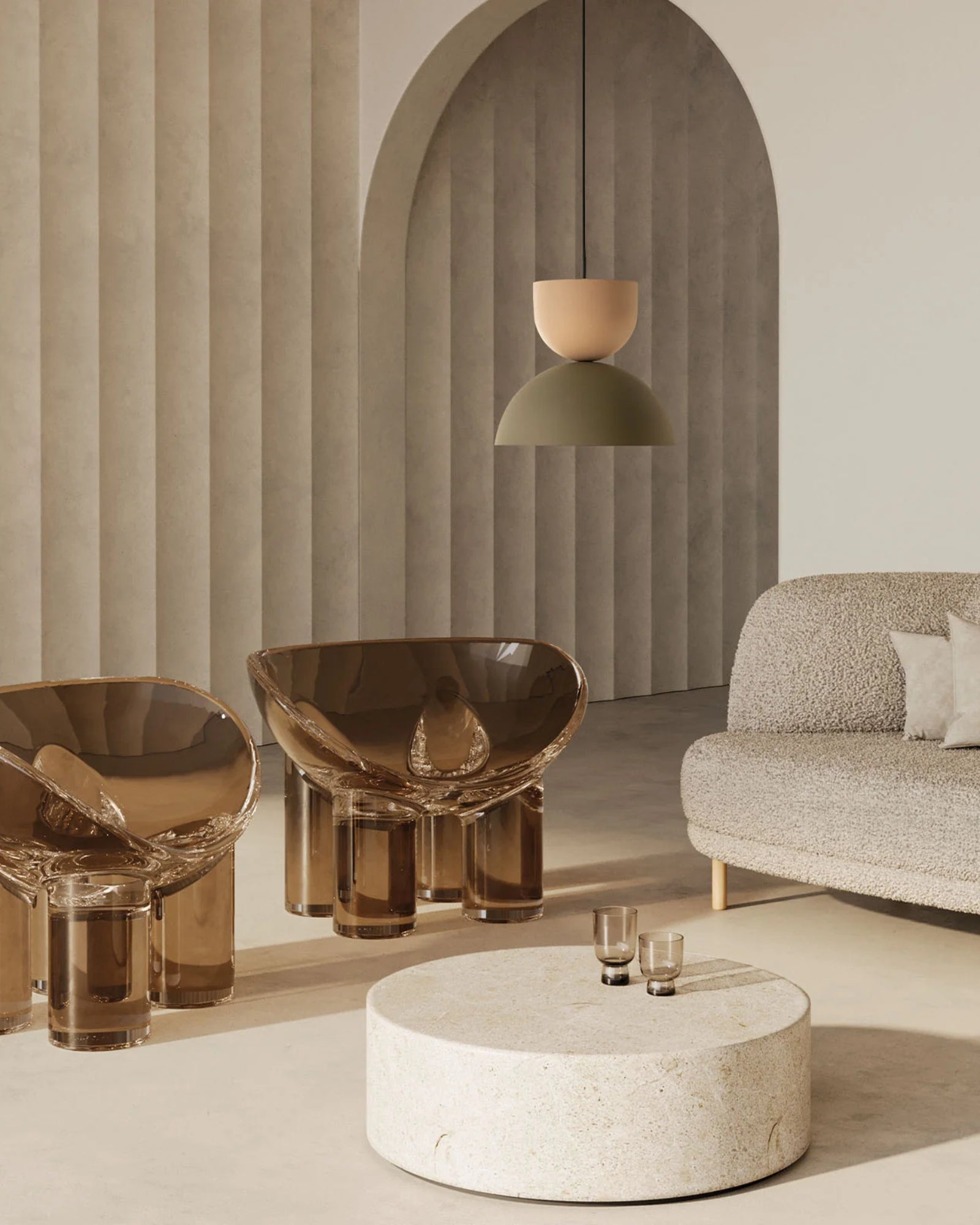 Gamma pendant light by aromas del campo featuring in a contemporary living area.