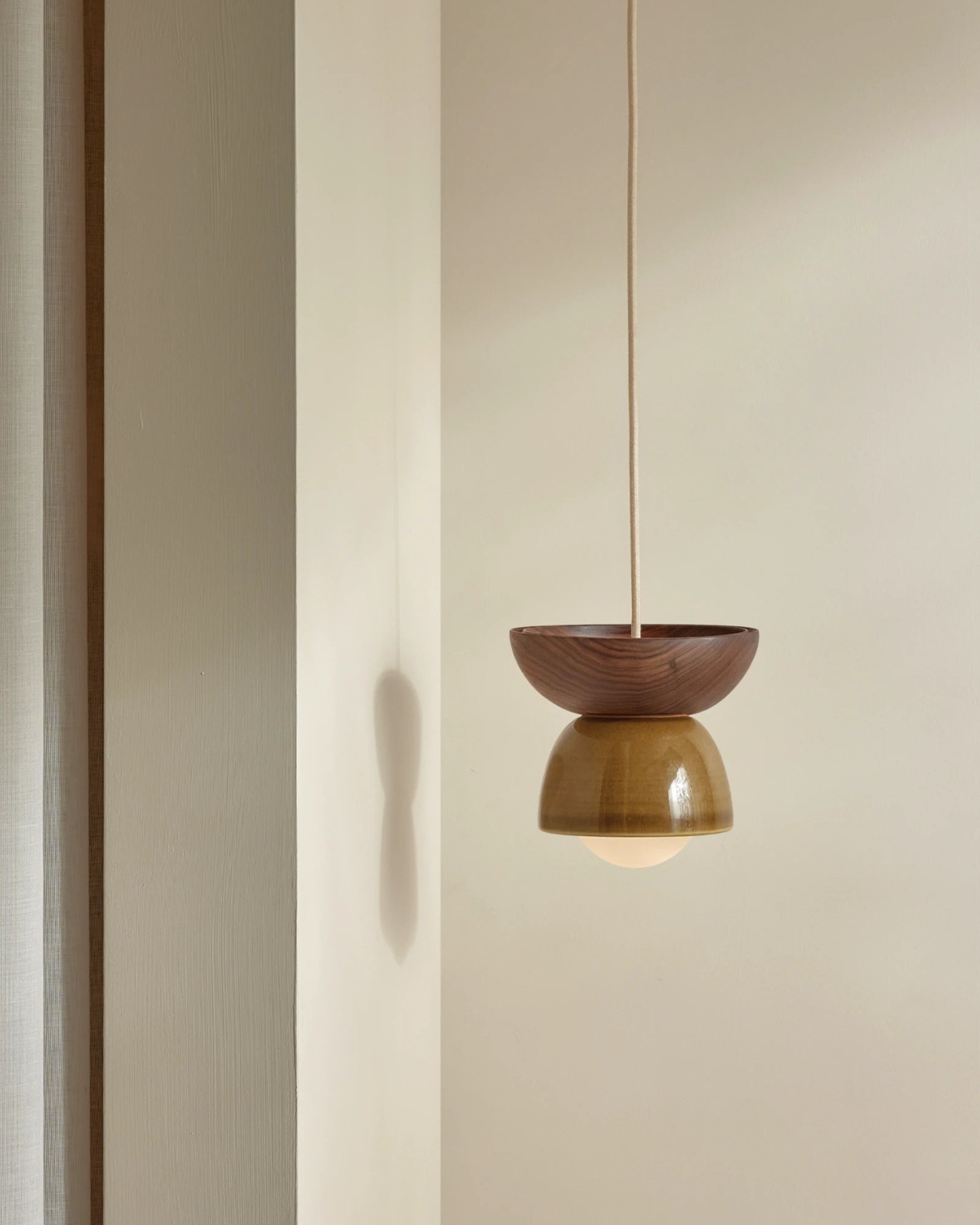 Terra 00 Pendant Light with walnut wood finish and Chartreuse ceramic finish- Nook Collections
