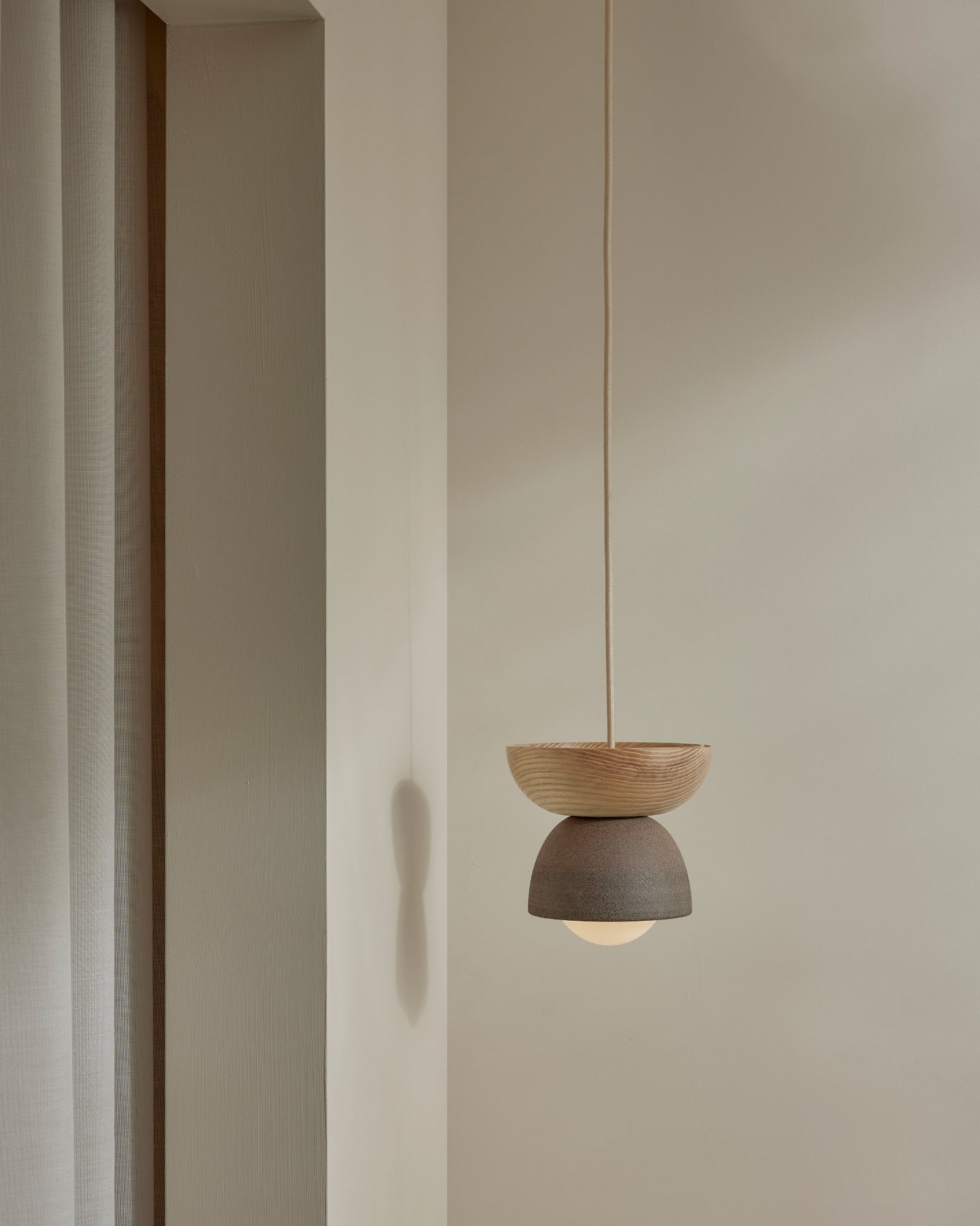 Terra 00 Pendant Light with ash wood finish and clay ceramic finish- Nook Collections