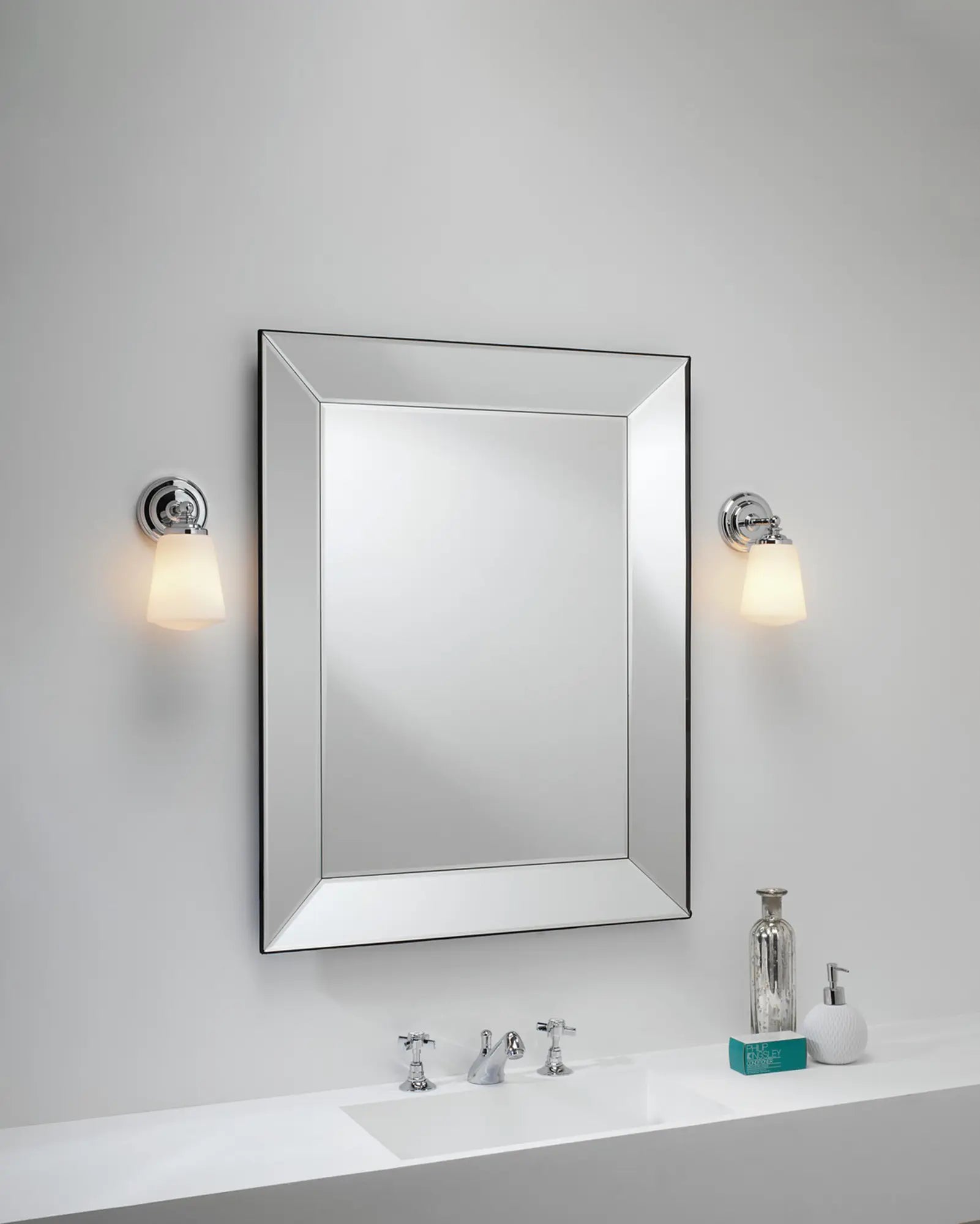 Anton frosted glass and metal bathroom wall light mirror sides