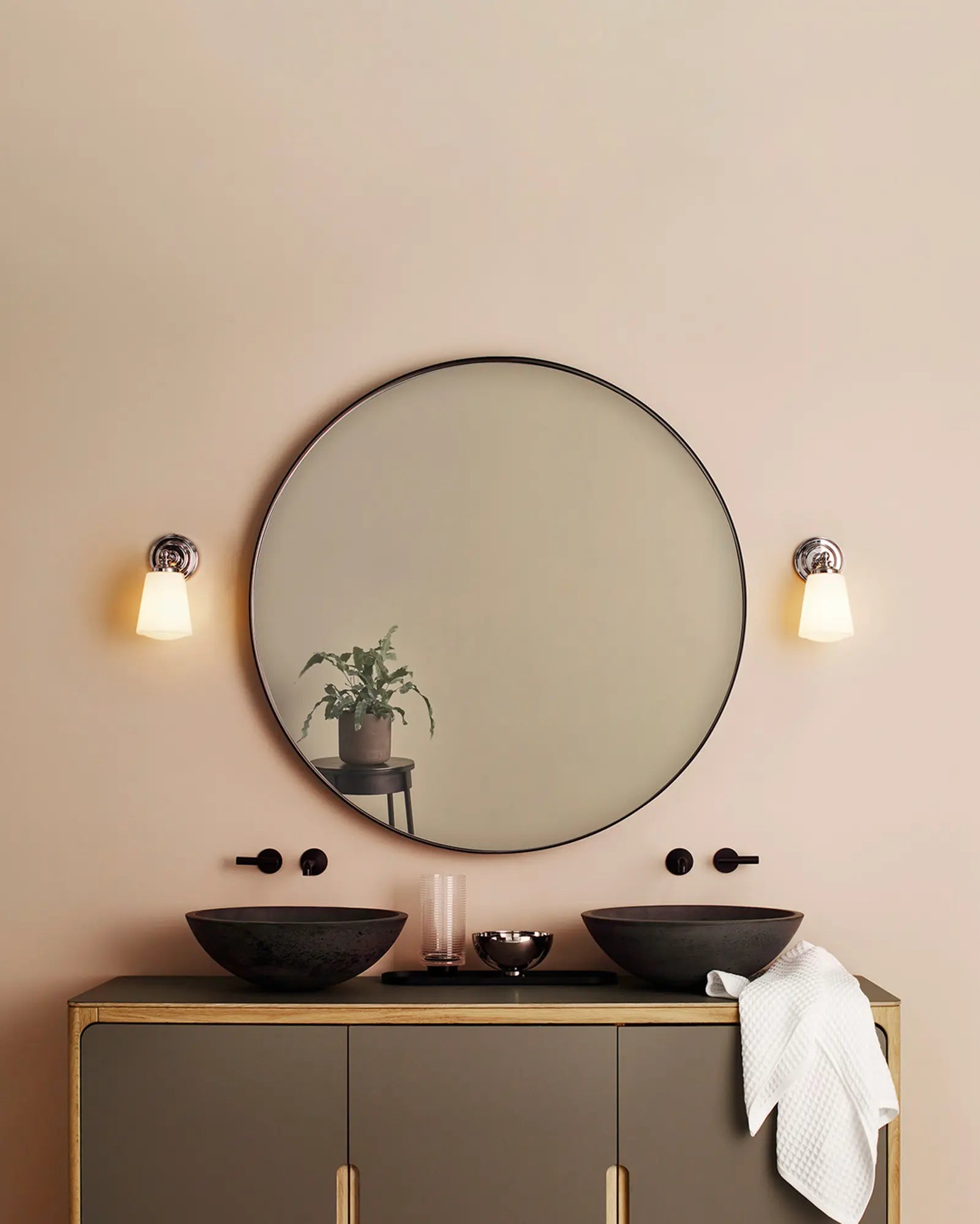 Anton frosted glass and metal bathroom wall light mirror sides