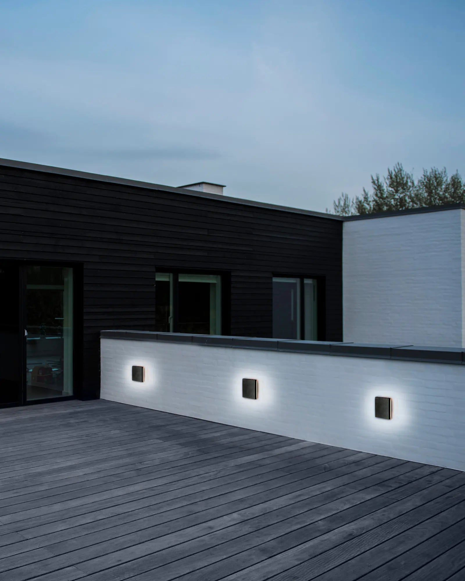 Artego Square outdoor minimal wall light cluster on exterior cladded wall