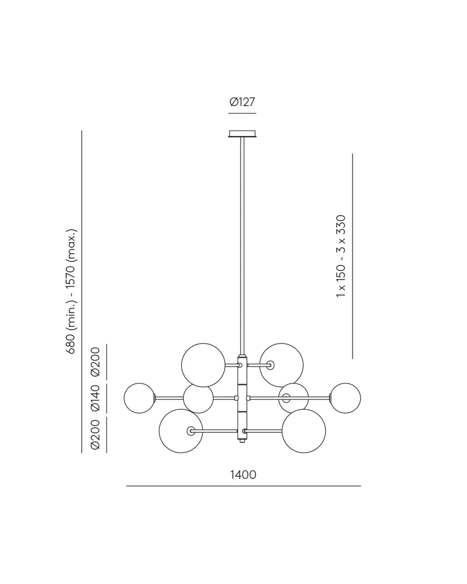Atom contemporary adjustable pendant light in metal and glass orb shades sizes