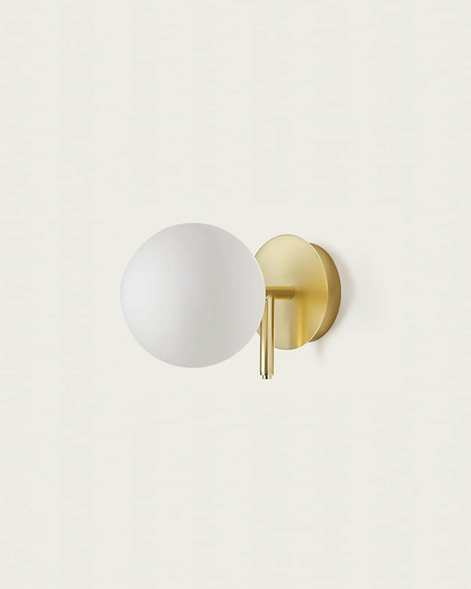 Atom Contemporary orb opal glass shade wall light in brass