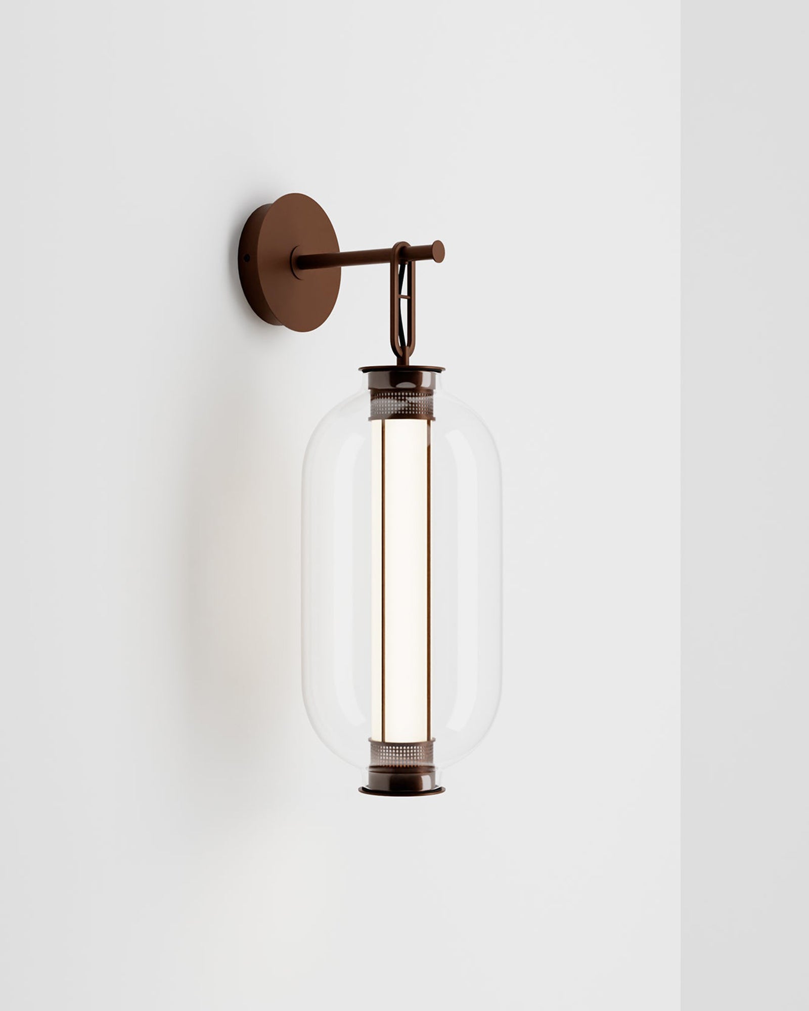 Bai Ba Ba large wall light in antique bronze steel and blown glass Chinese style lantern transparent diffuser
