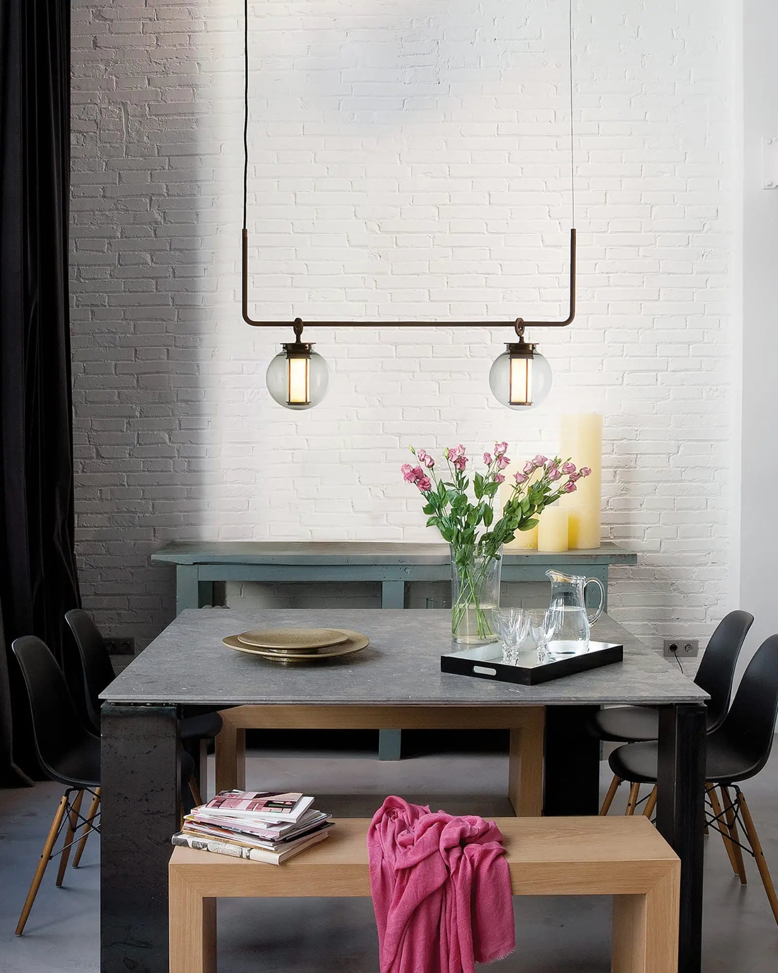 Bai elegant chandelier inspired by Chinese lanterns 2 lights above a dining table