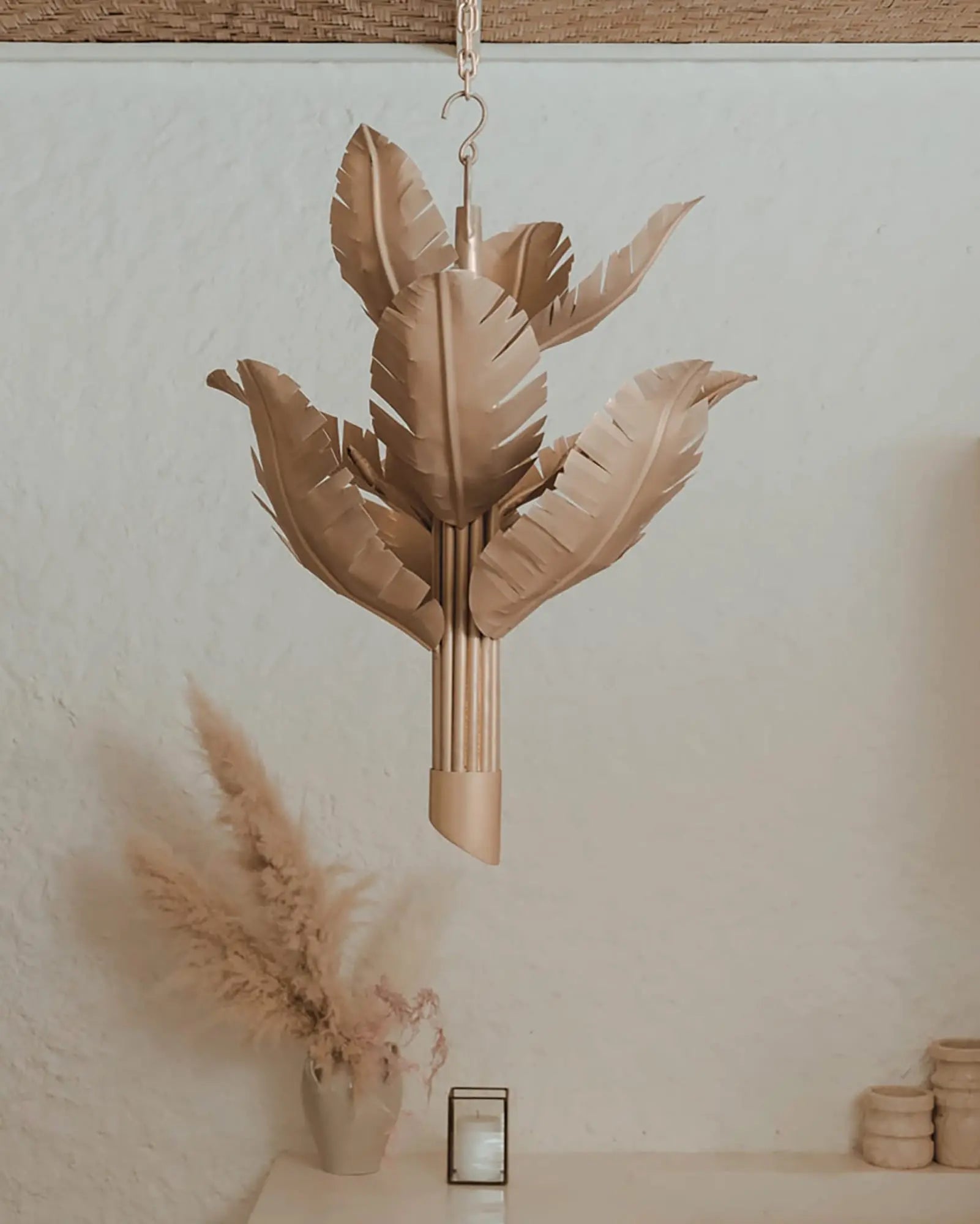 Banana leaf nature inspired pendant light Champagne