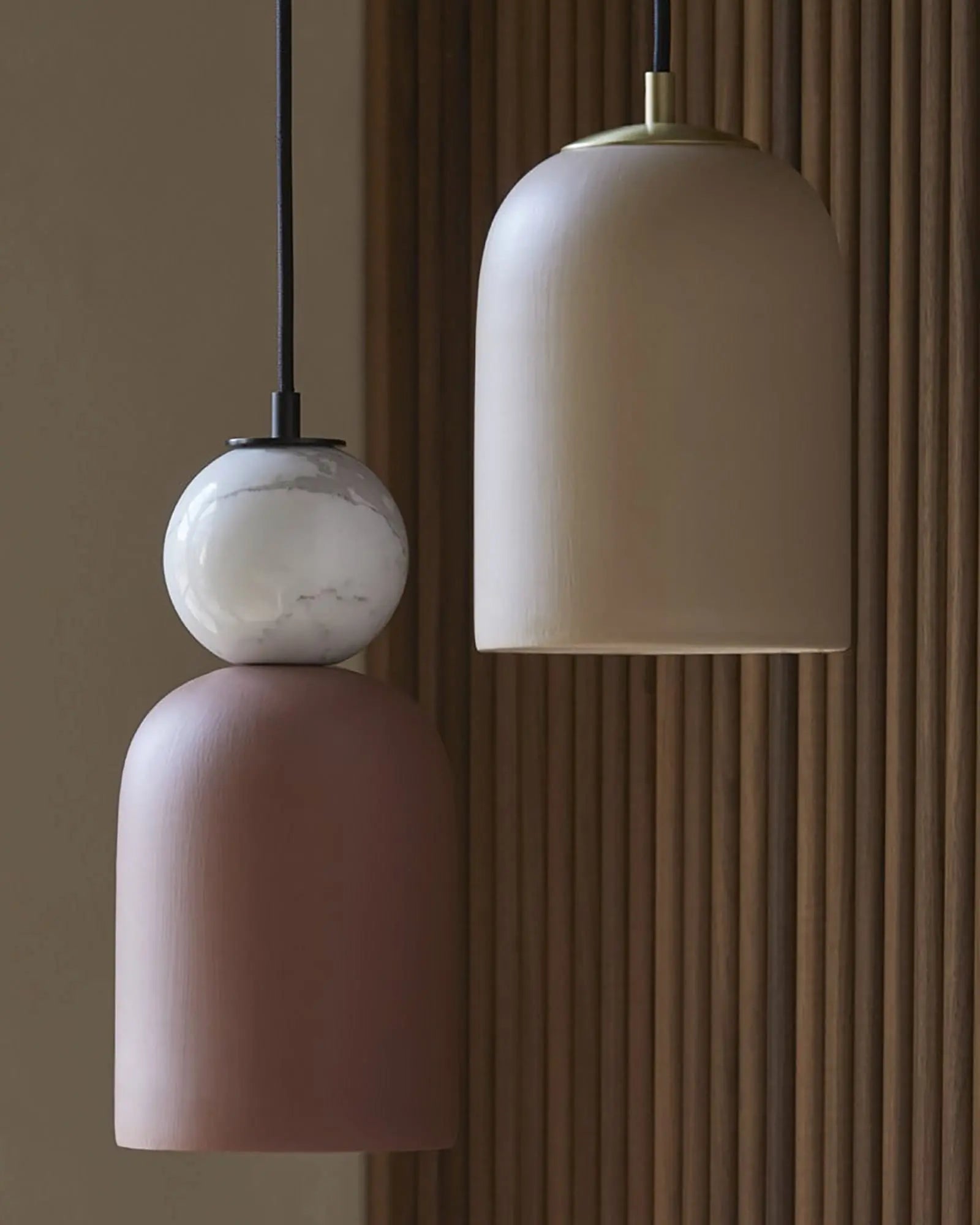 Bell copo pendant contemporary dome with marble sphere detail