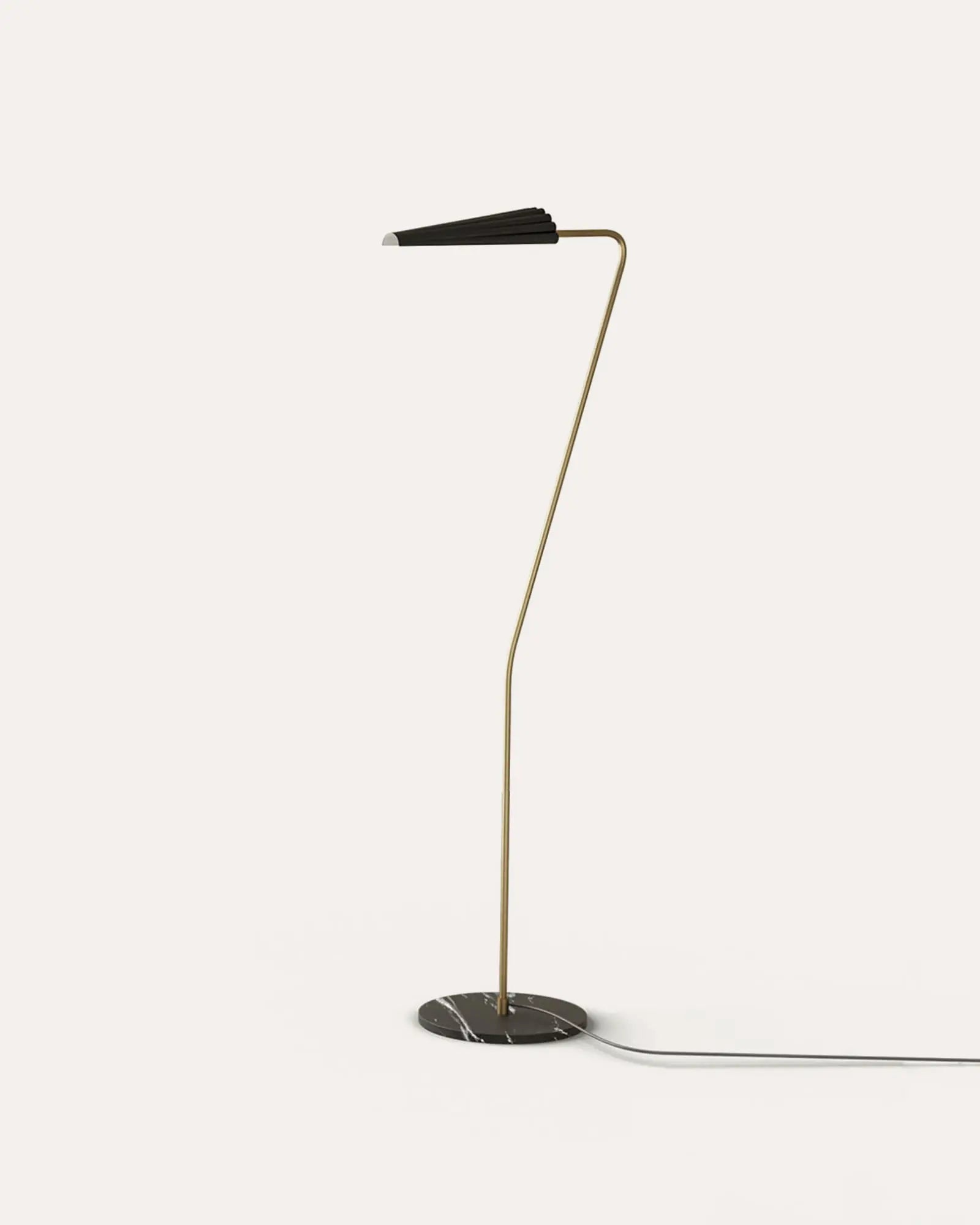 Bion contemporary floor lamp with corrugated steel shade brass stem