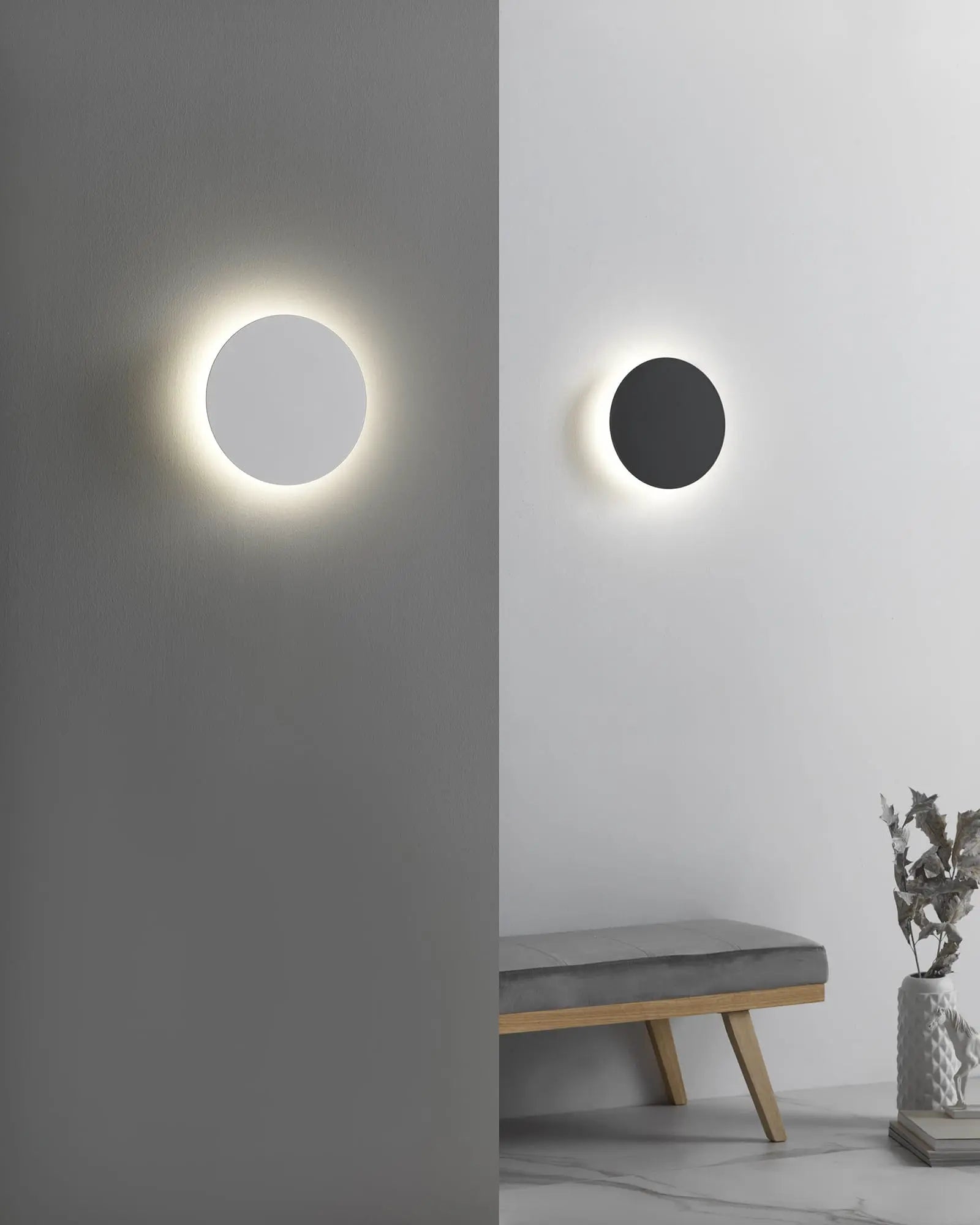 Bot minimalistic circle wall light in hallway