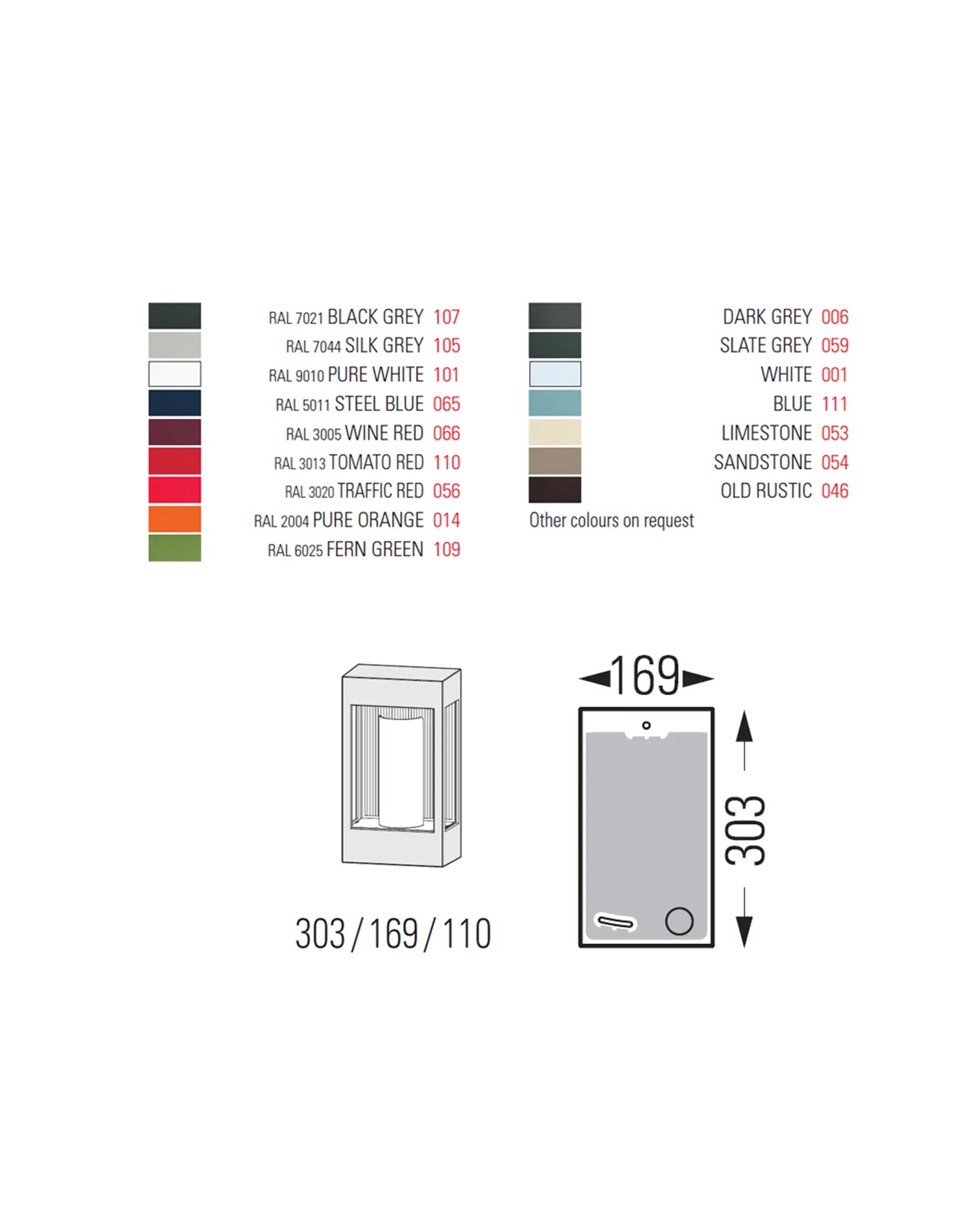 Brick outdoor wall light sizes and colours