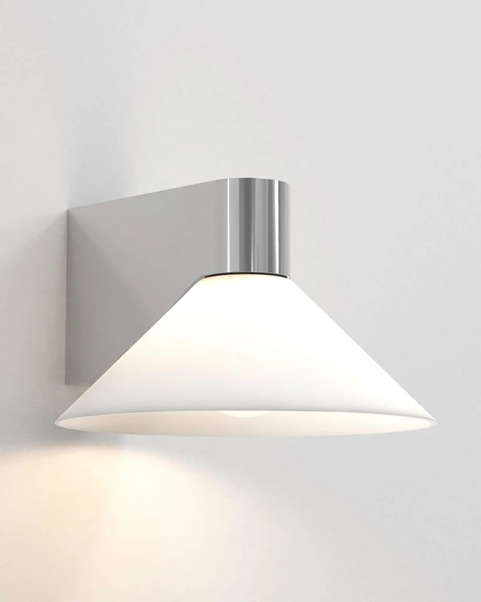 Conic contemporary opal glass and metal bathroom wall light chrome