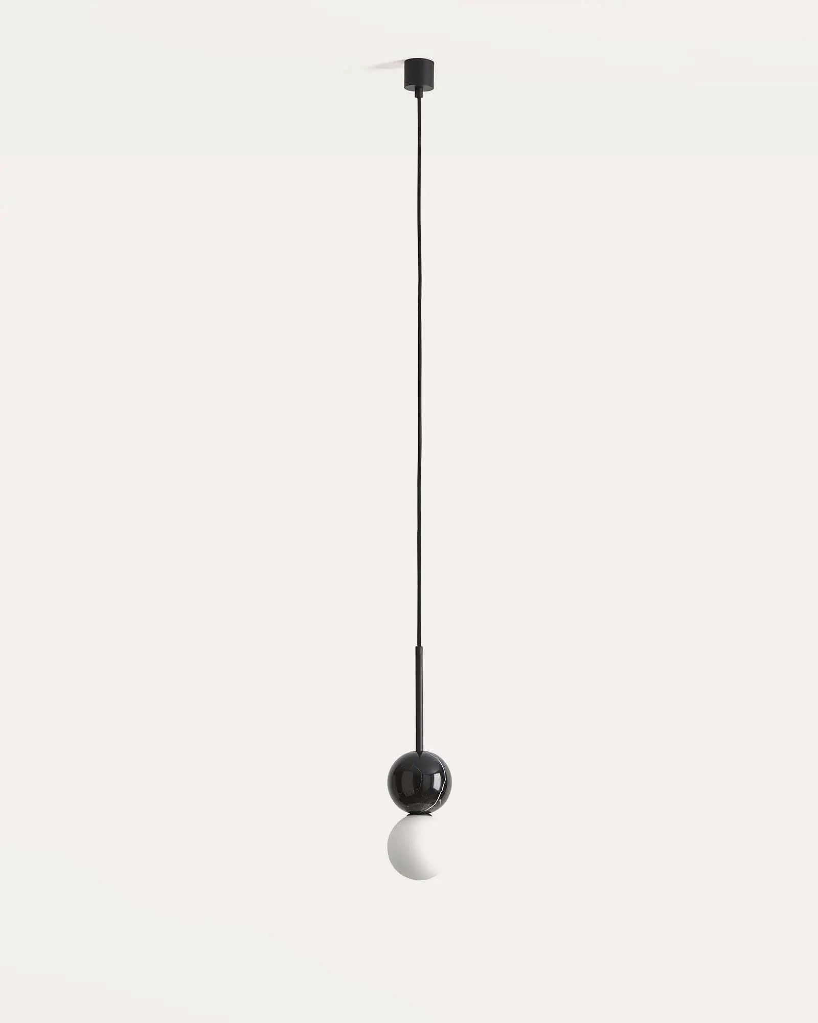 Dalt single pendant light black marble and opal glass double sphere
