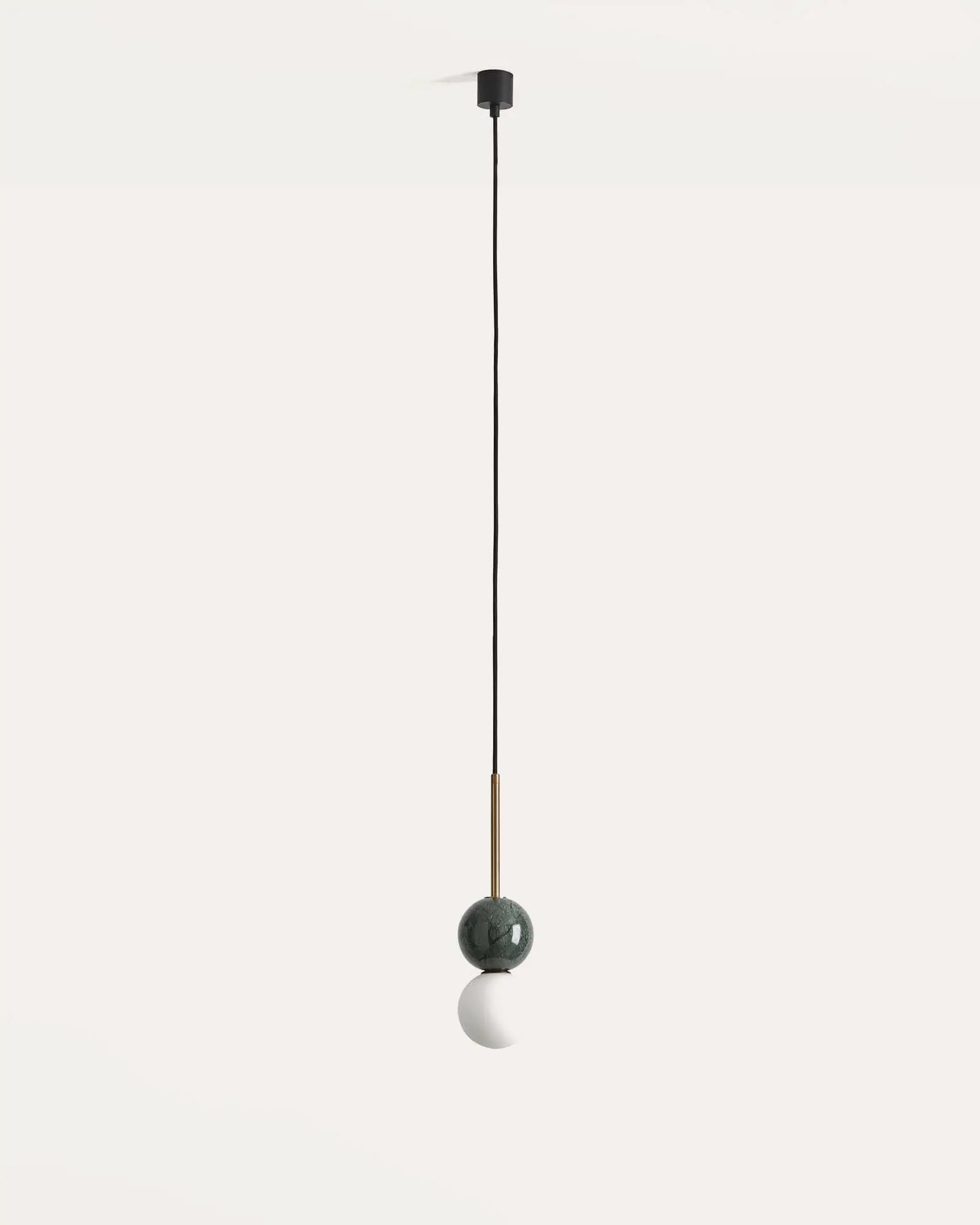 Dalt single pendant light green marble and opal glass double sphere brass