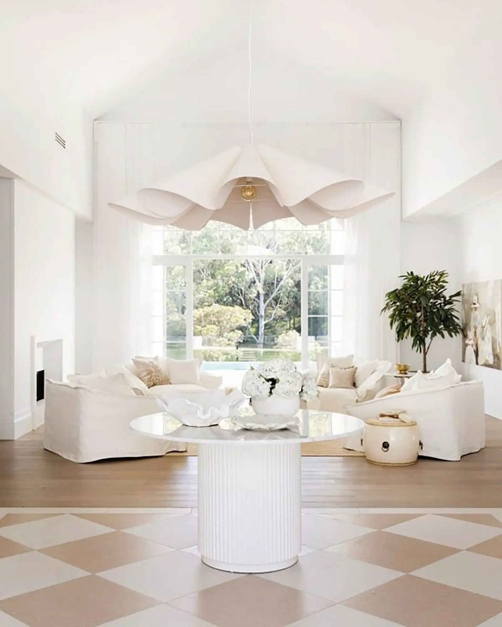 Delfina veneer large pendant light above a table
