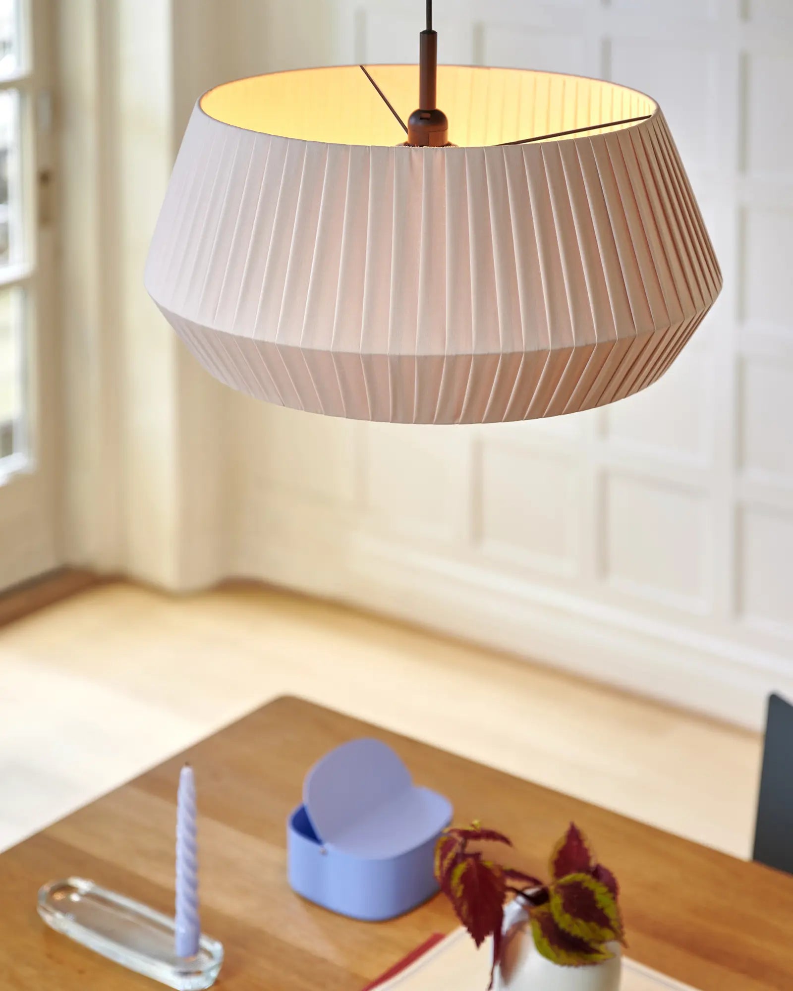 Dicte fabric scandinavian pendant light above a desk