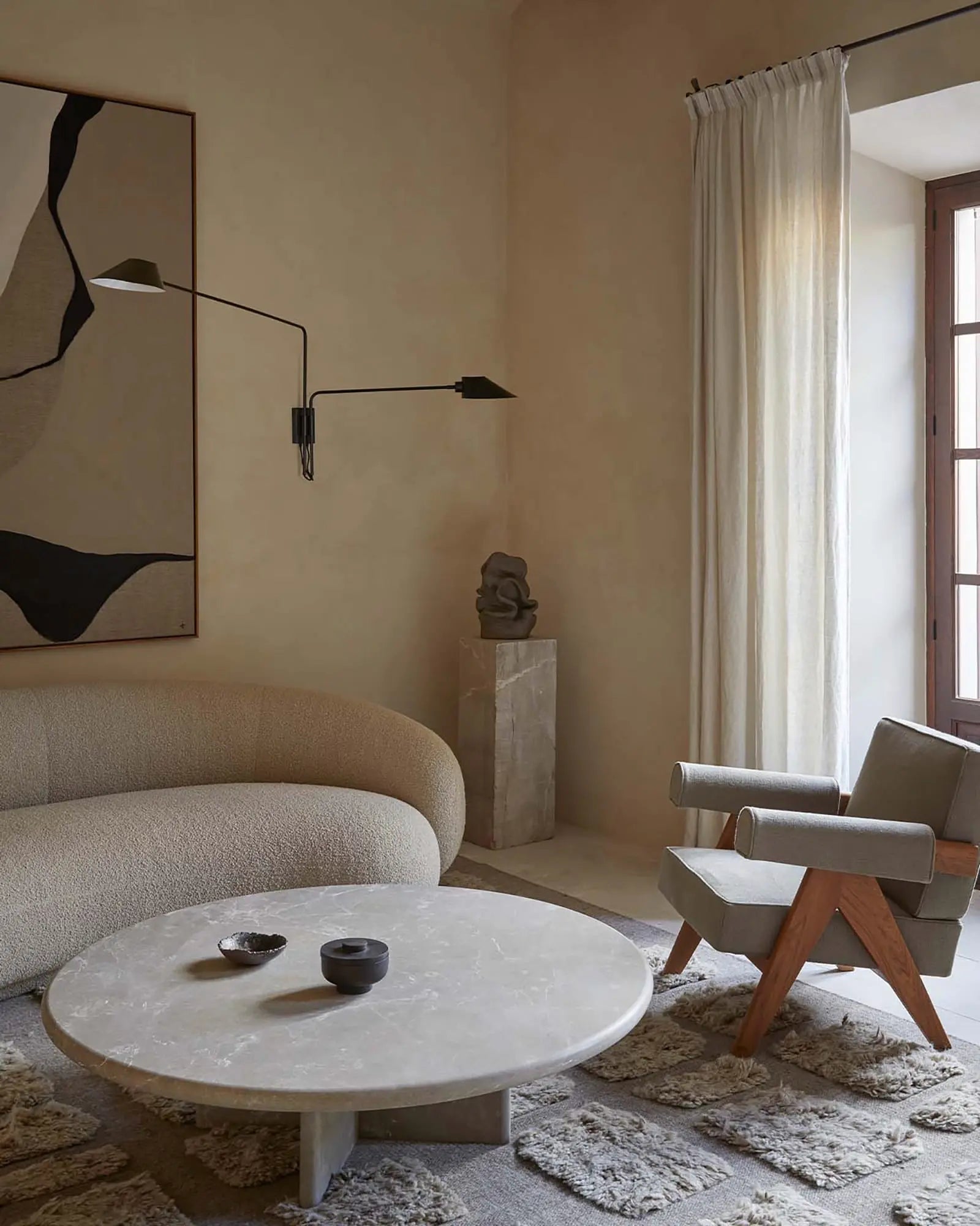 Duo double adjustable minimalistic wall light Scandinavian style in a living area above a sofa