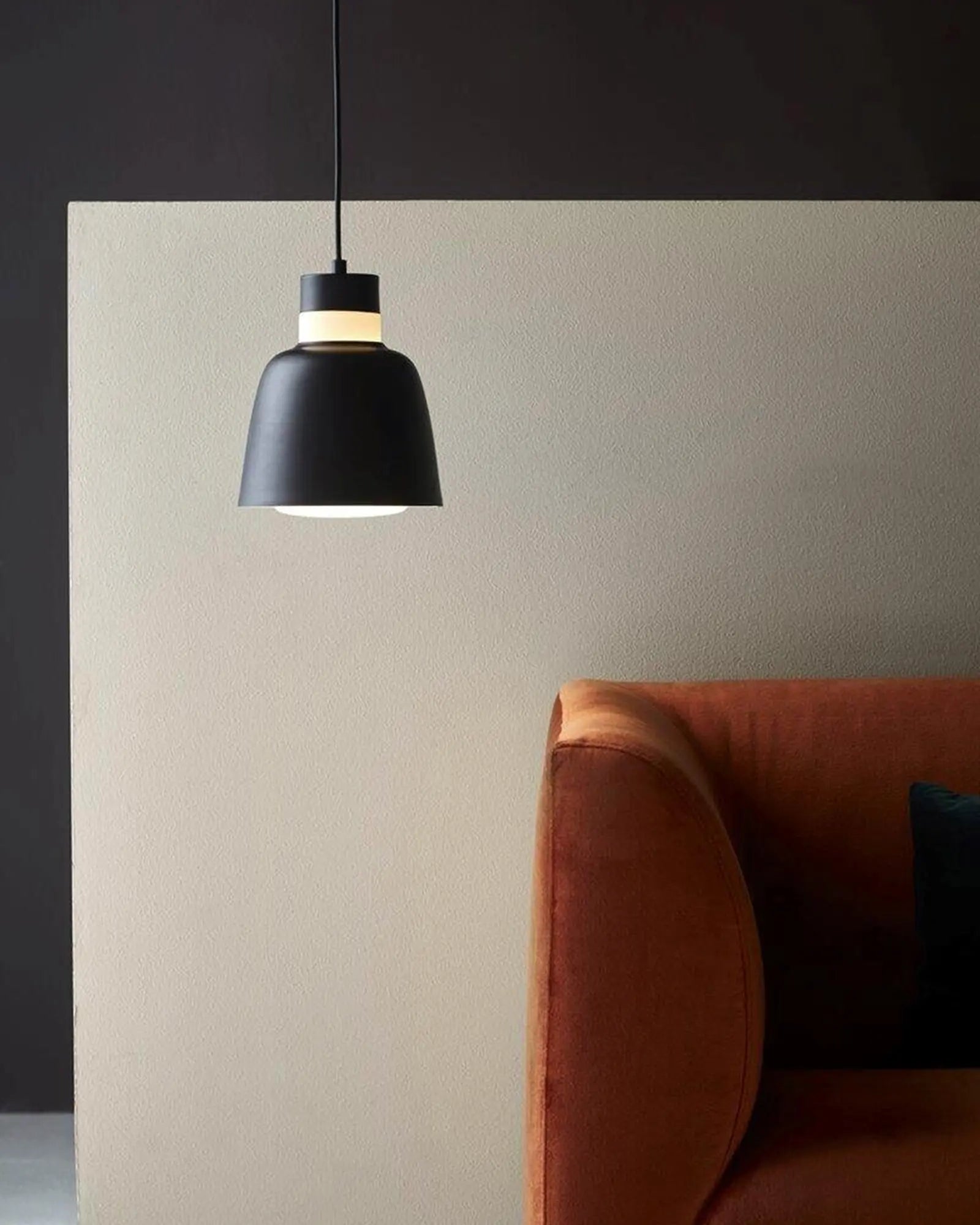 Emma Scandinavian contemporary pendant light black above sofa