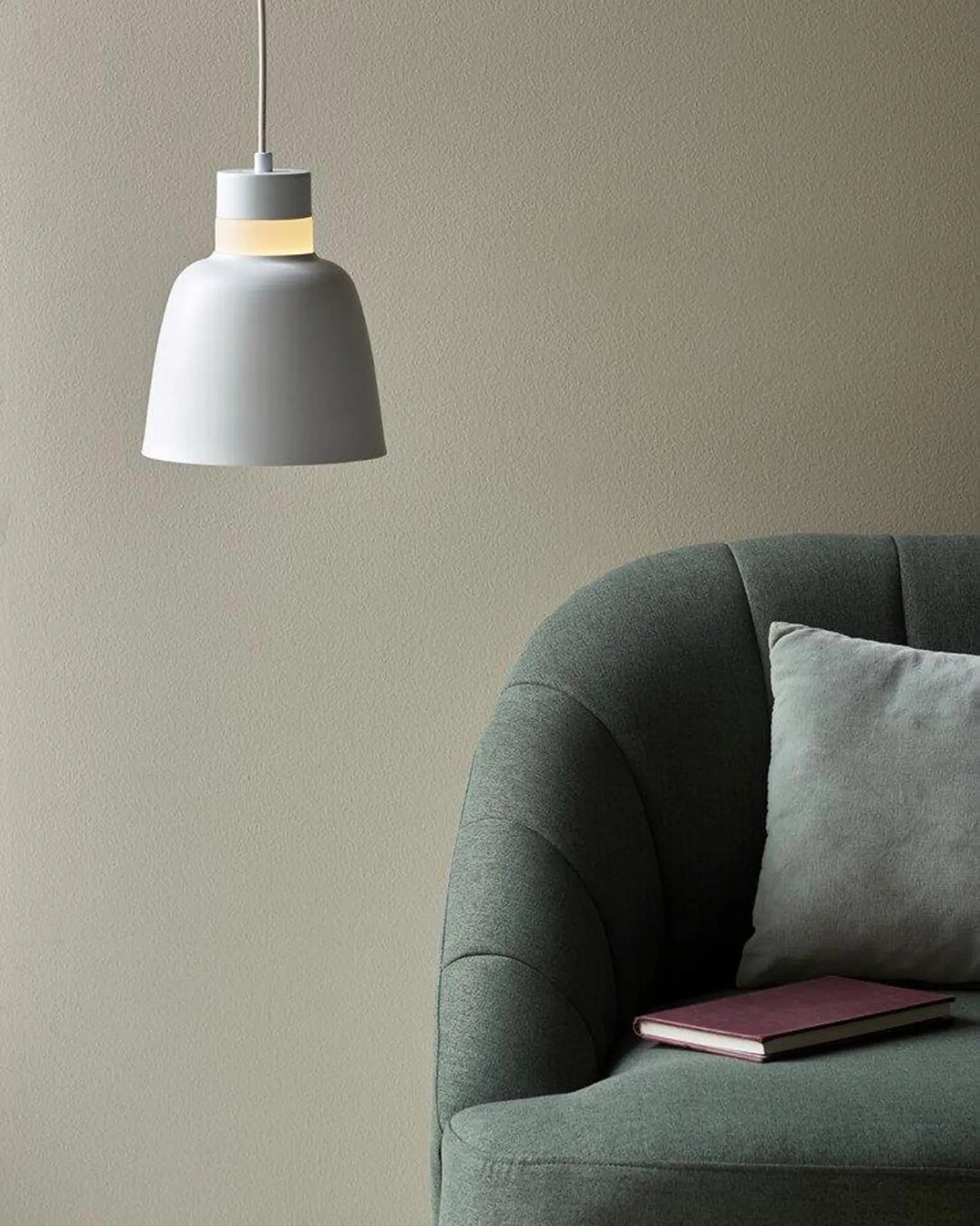 Emma Scandinavian contemporary pendant light white above a sofa