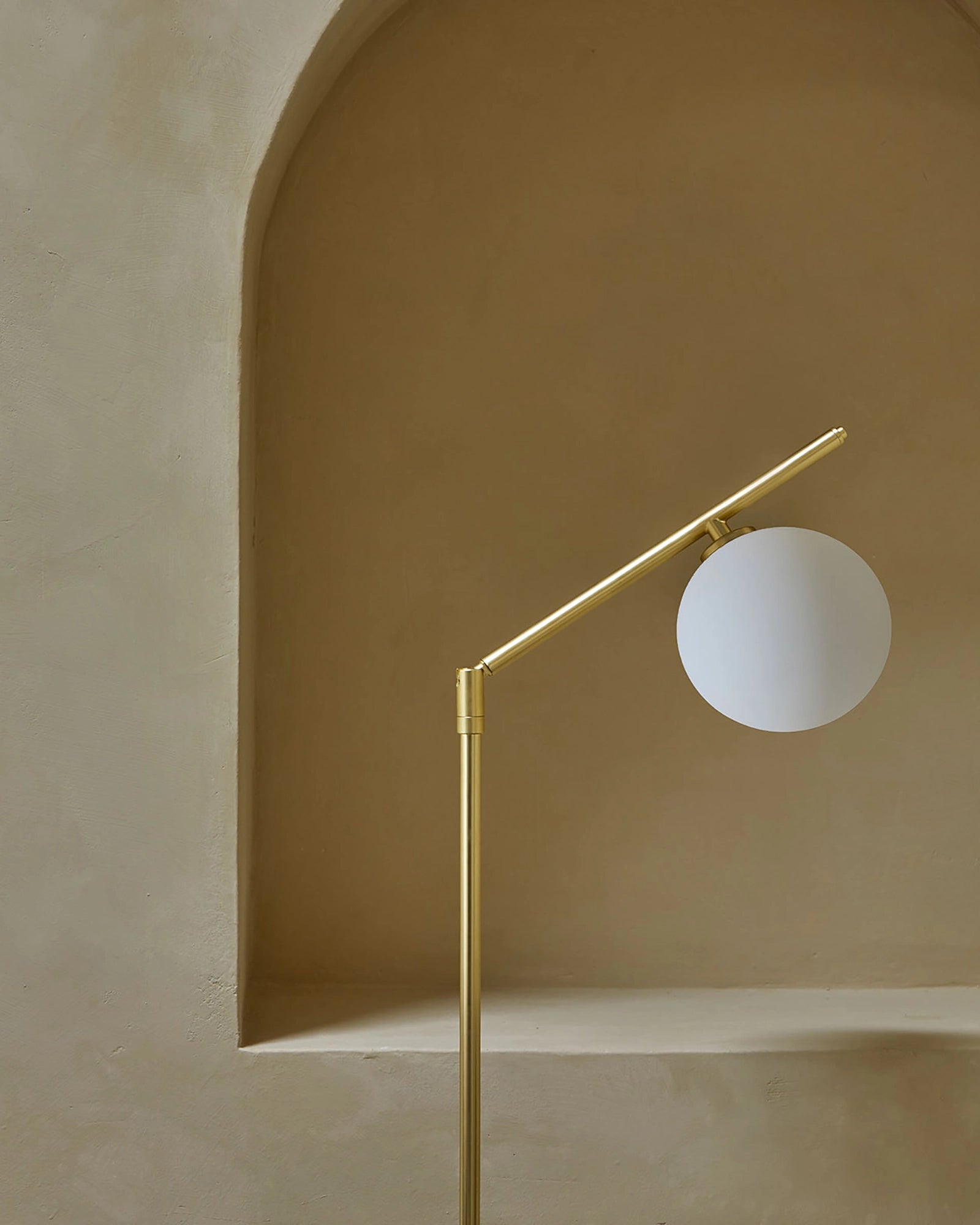 Endo Floor Lamp, minimalistic Scandinavian white orb opal shade detail