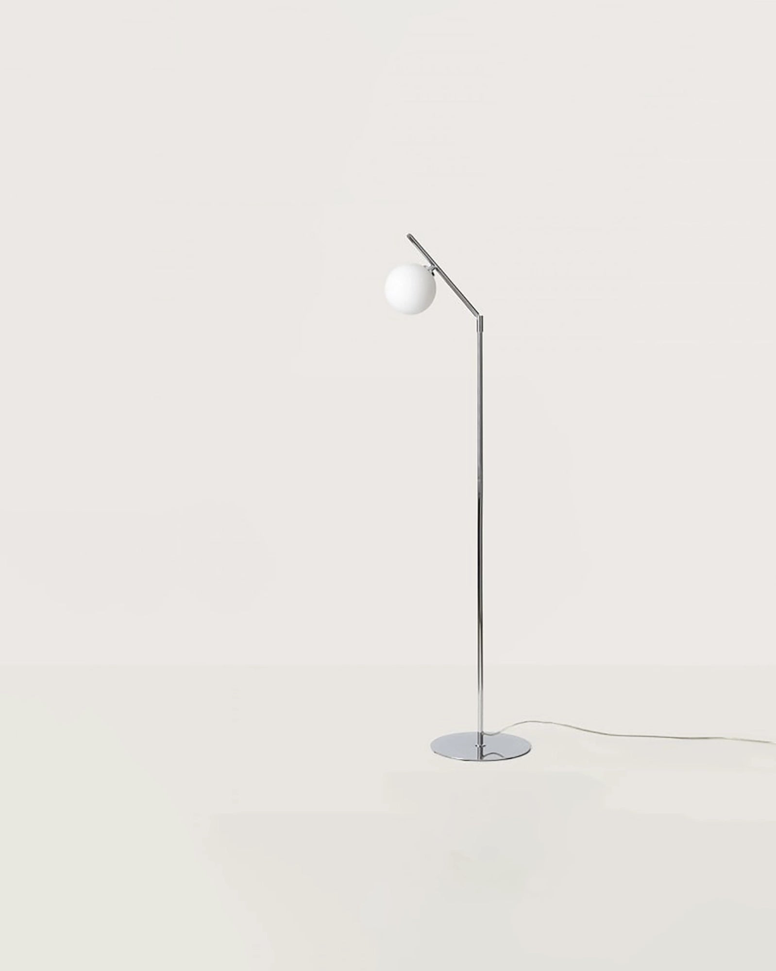 Endo Floor Lamp, minimalistic Scandinavian white orb opal shade chrome