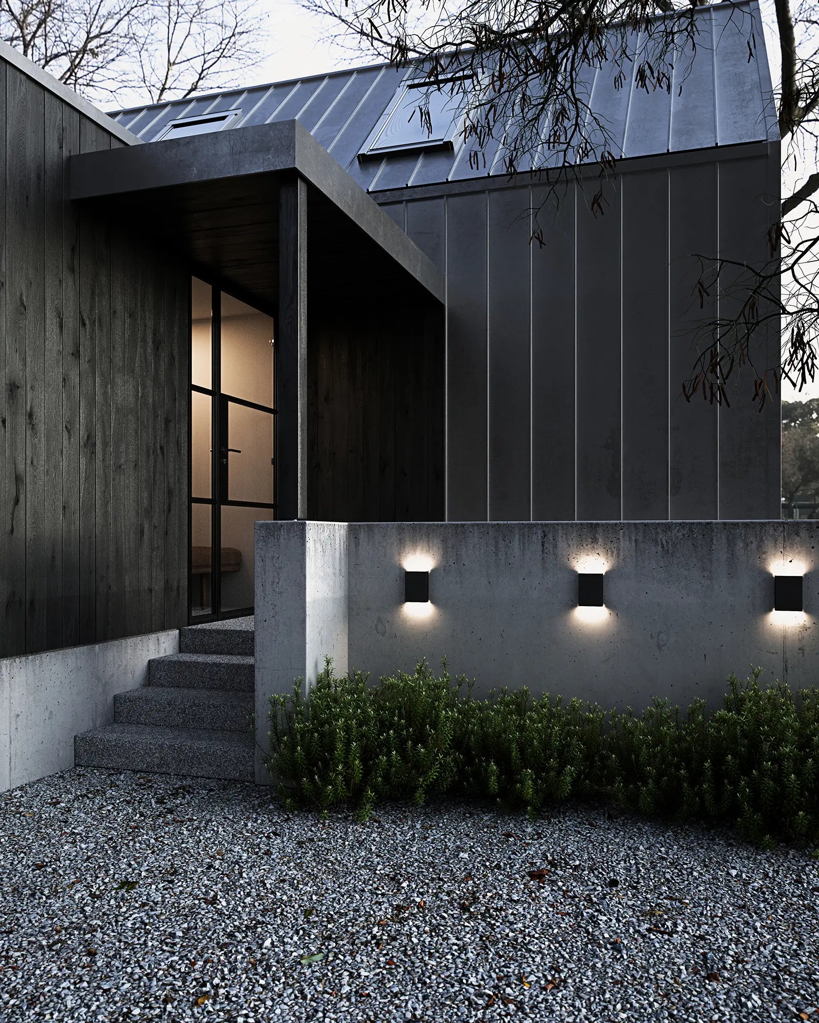 Fold 15 rectangular minimal outdoor Scandinavian light on a concrete wall
