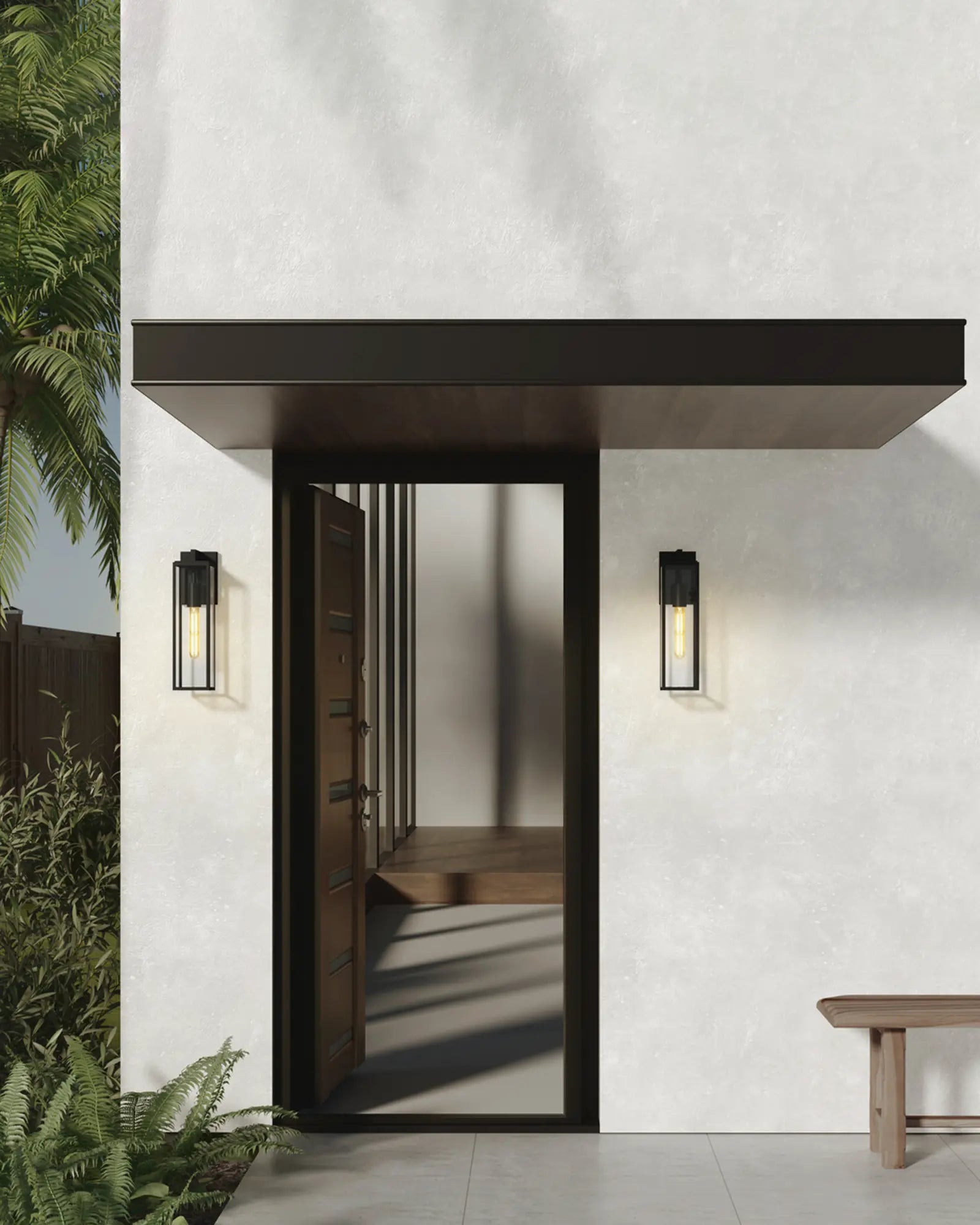 Harvard Lantern contemporary outdoor glass and metal wall light near entry door