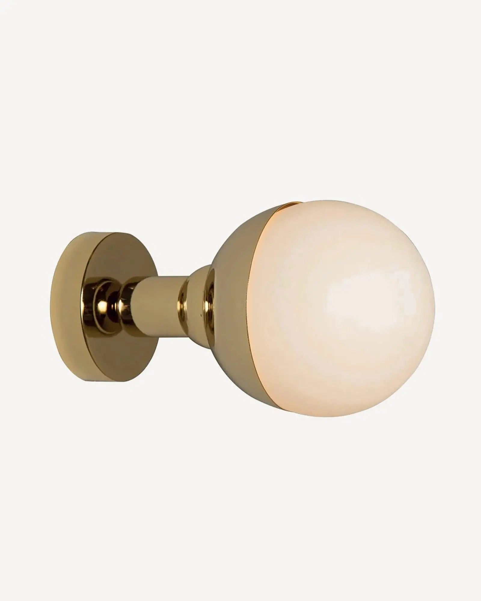 Helmet minimalistic wall light with orb opal glass shade in brass