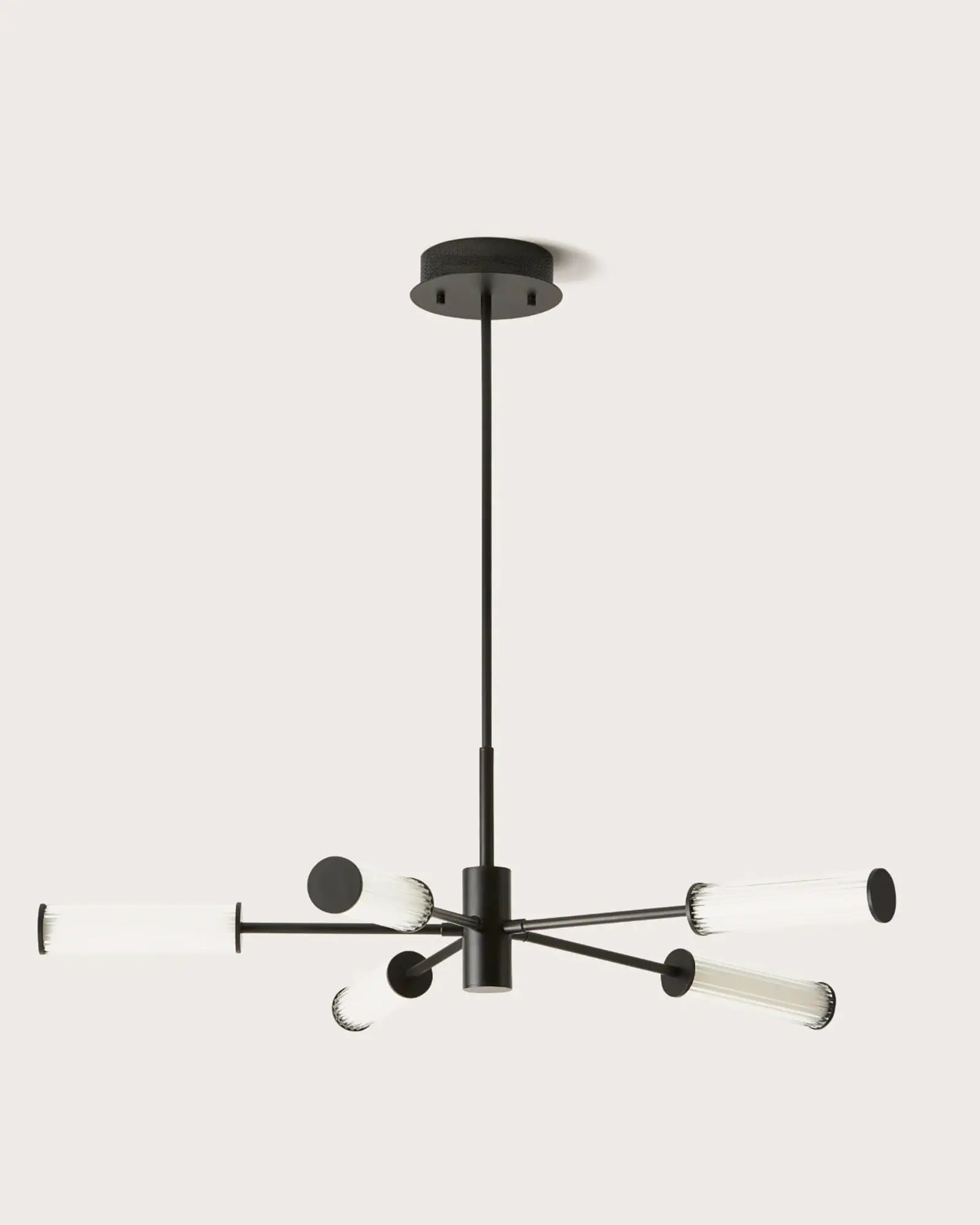 Ison 5 Light pendant light with ribbed opal glass shades and black structure