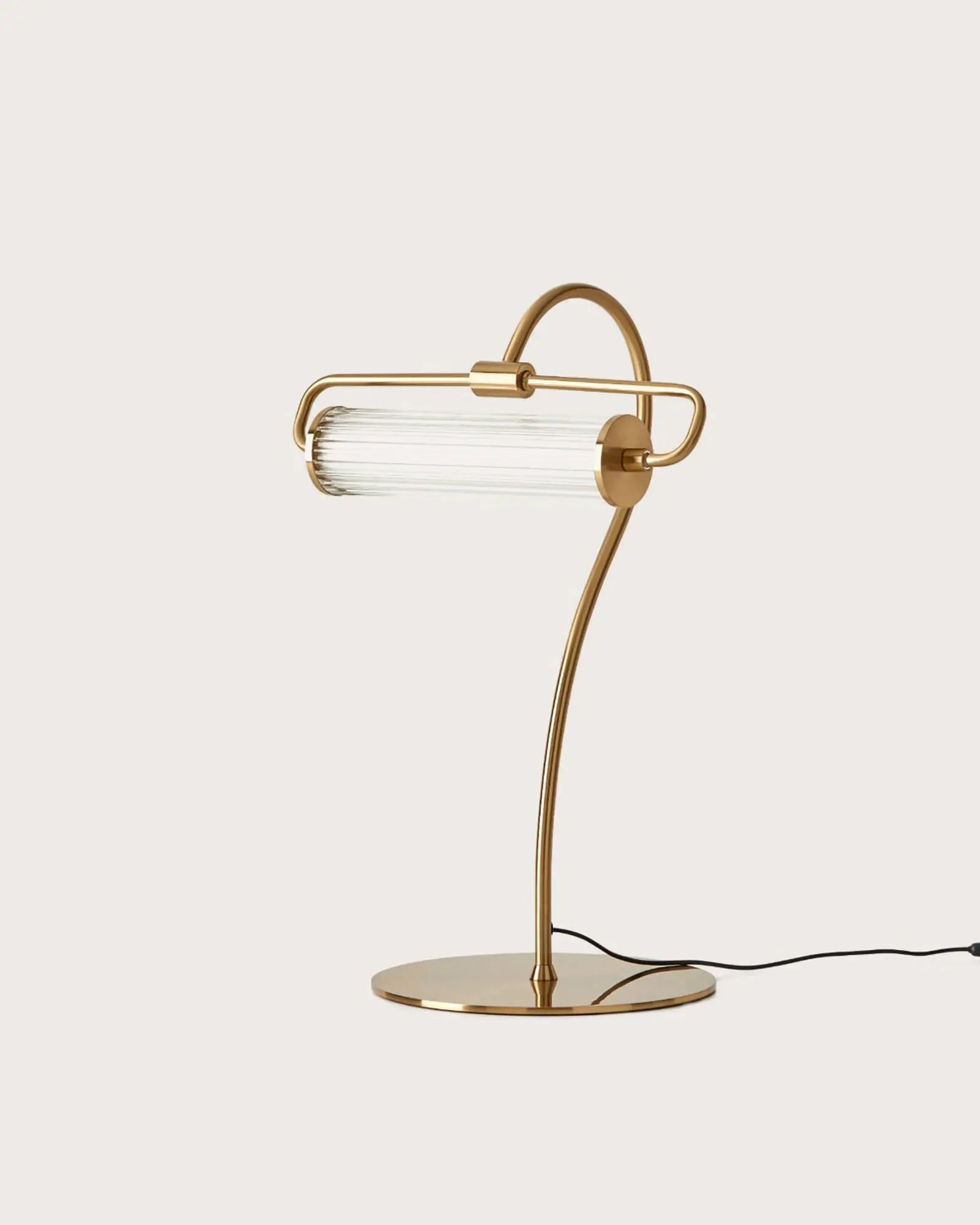 Ison contemporary pendant light with ribbed glass shade brass