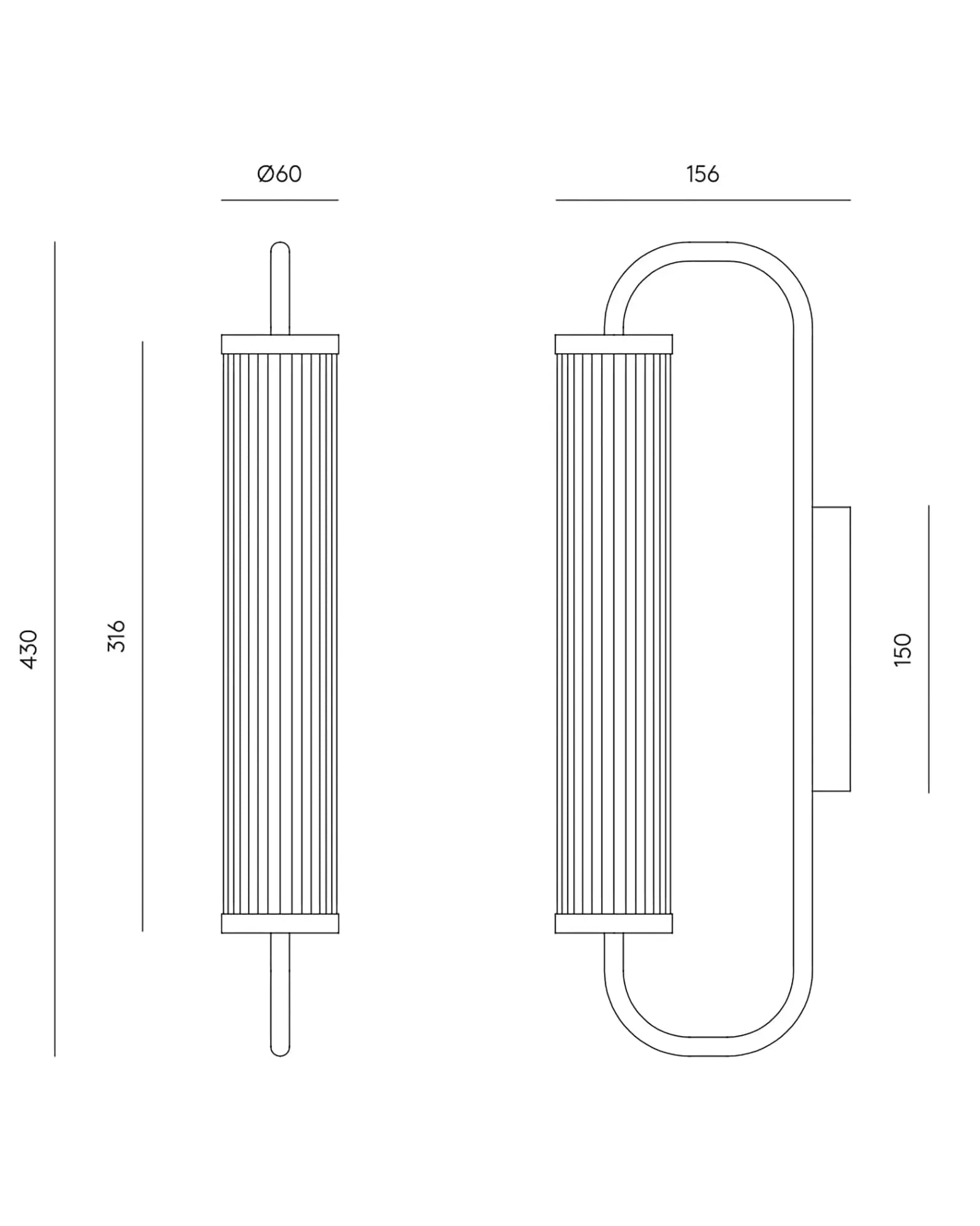 Ison wall light with ribbed glass shade sizes