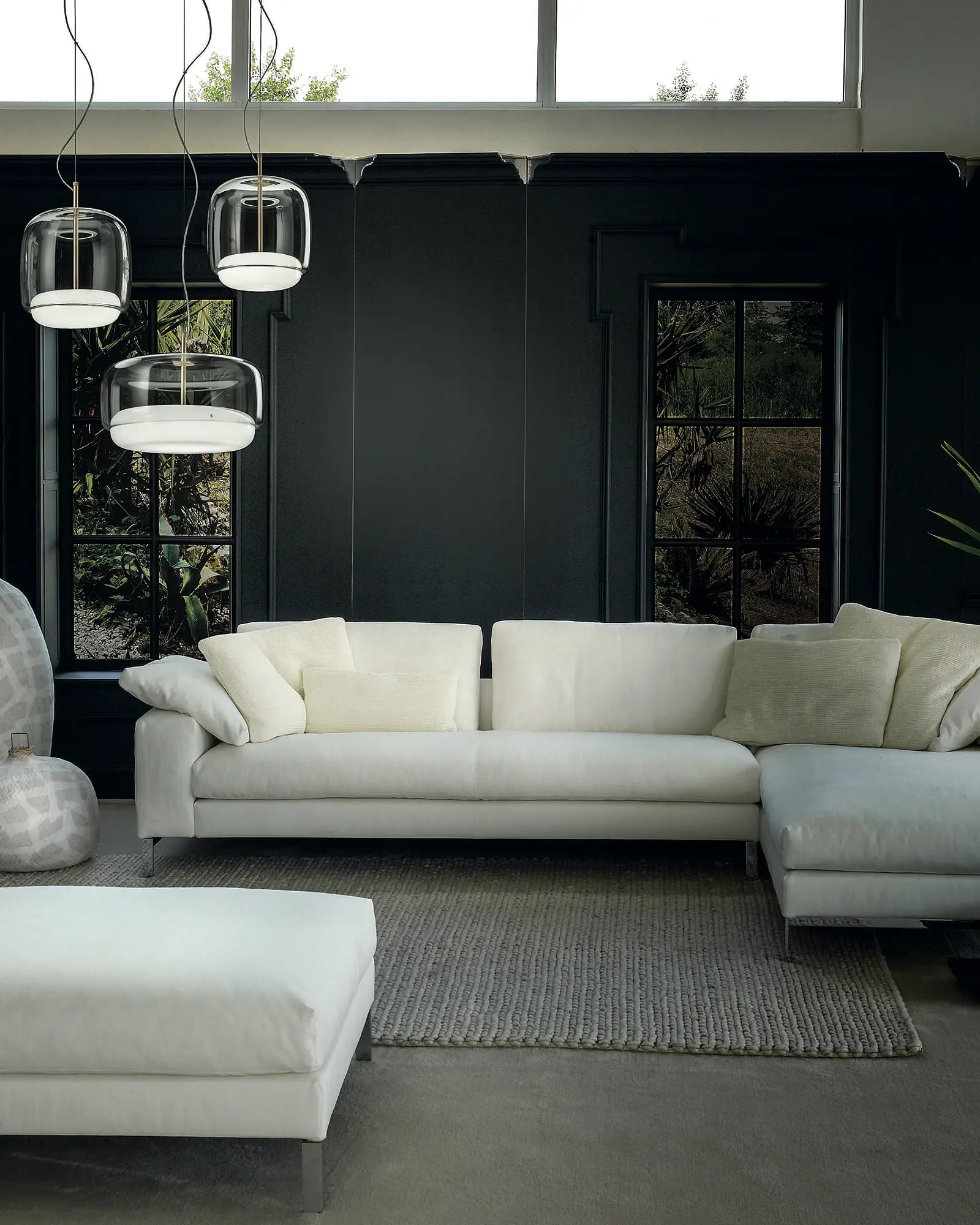 Jube blown glass Venetian pendant light cluster above a living room
