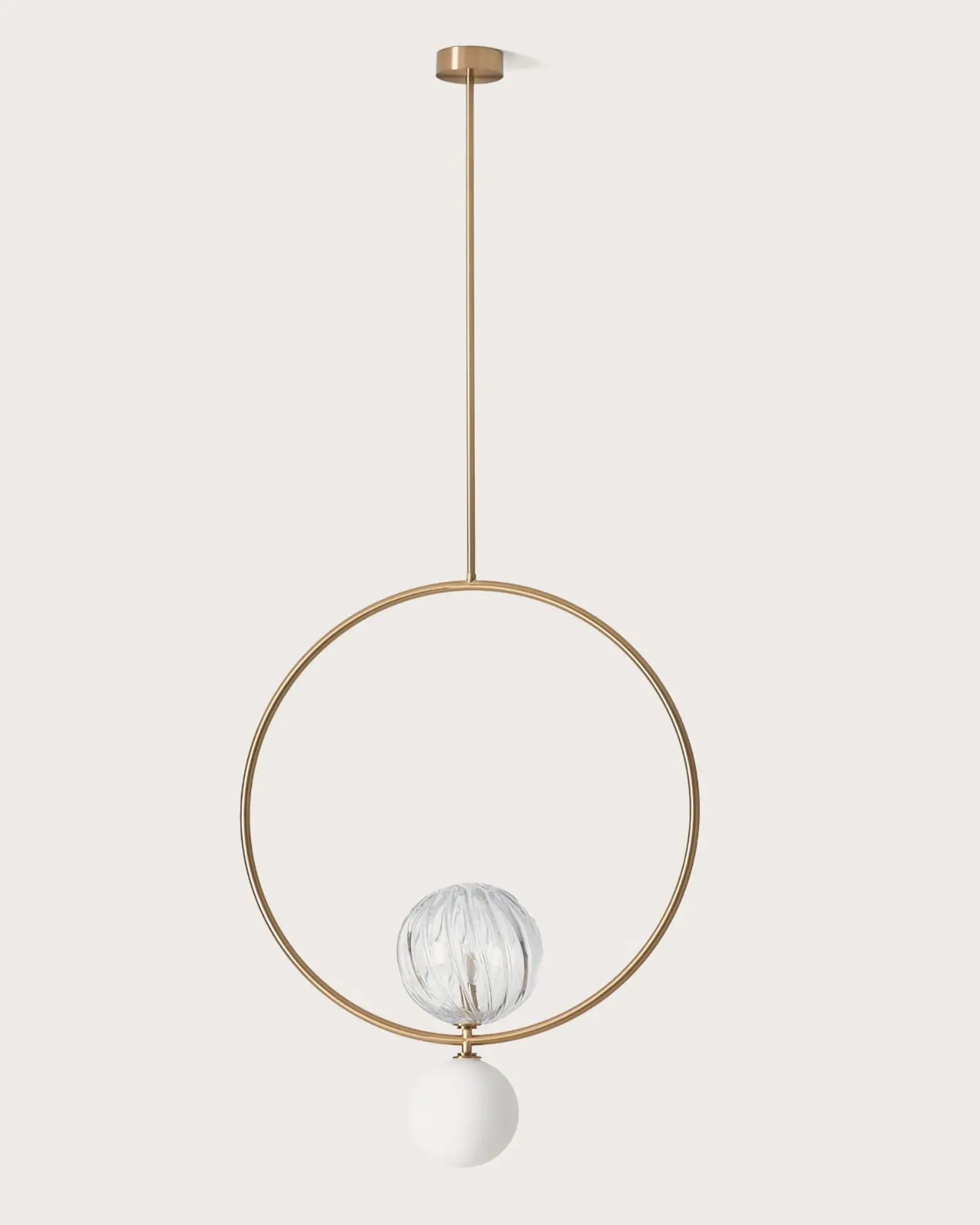 Level Contemporary ring pendant with double orb in brass