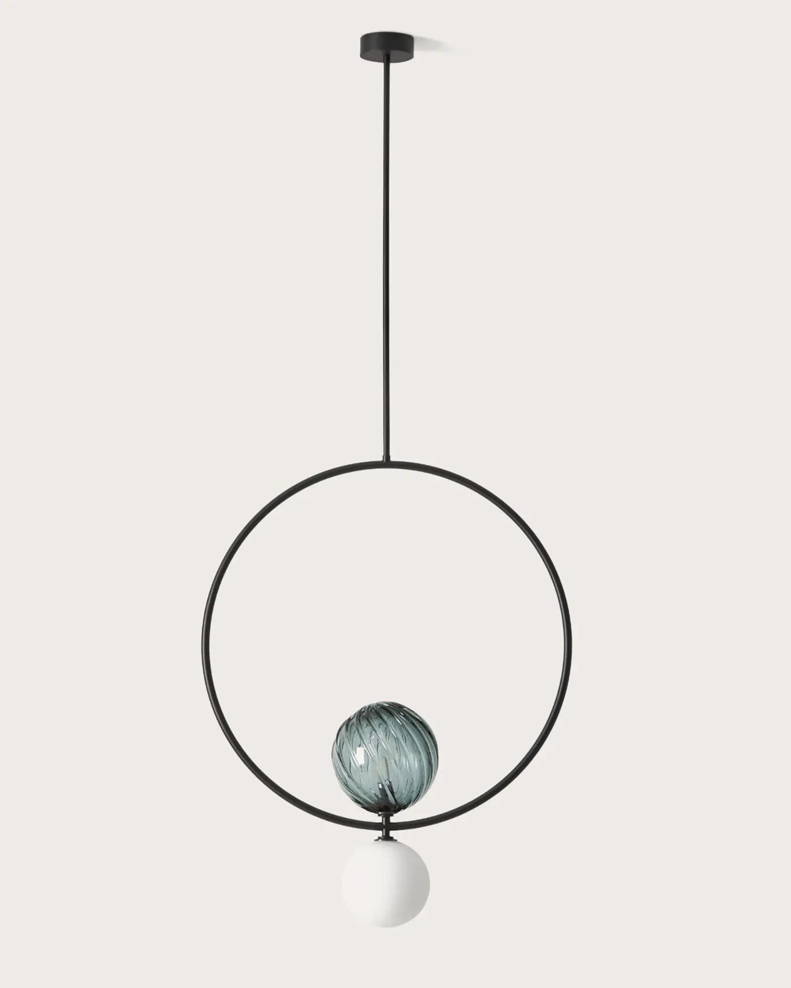 Level Contemporary ring pendant with double orb in black