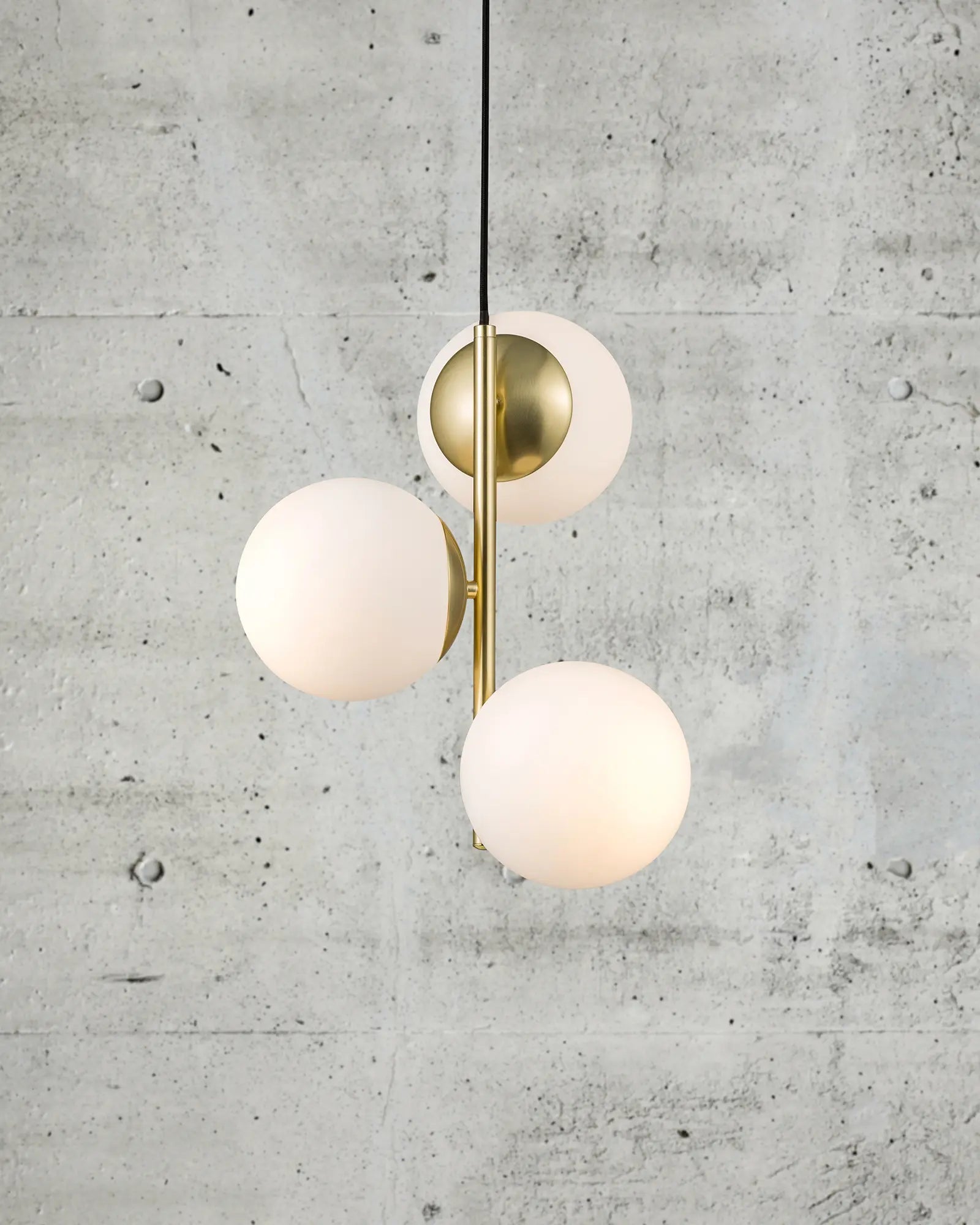 Lilly Pendant light 3 orbs scandinavian opal glass brass