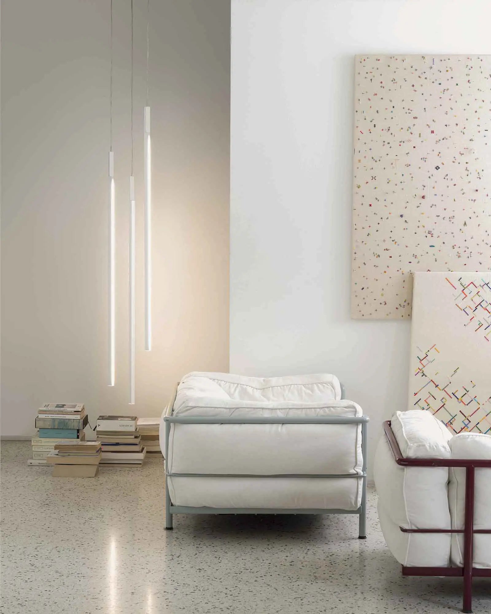 Linescapes vertical pendant in a lounge area