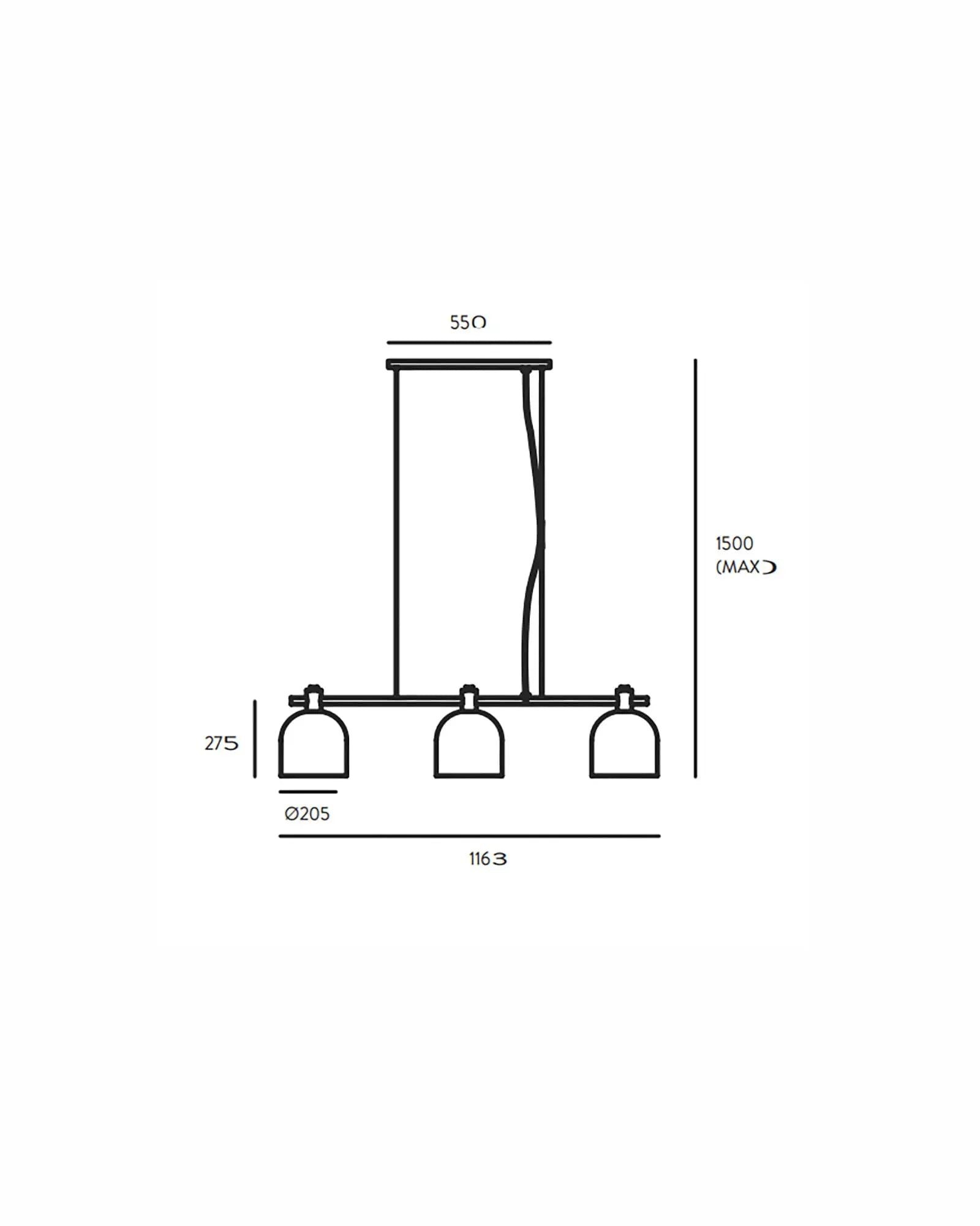 Luca plus 3 lights dome shade black linear pendant sizes