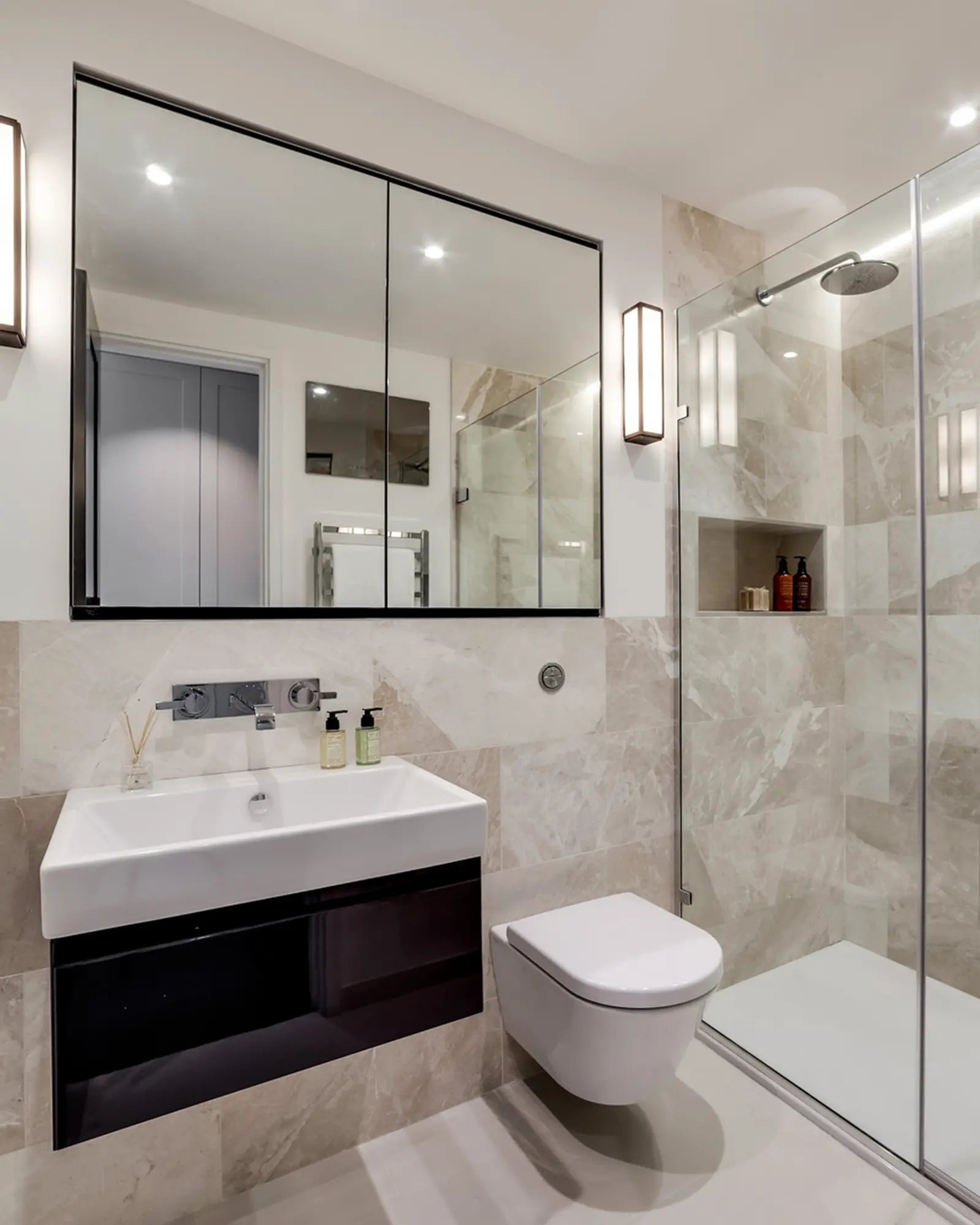 Mashiko metal and glass contemporary bathroom wall light mirror's sides