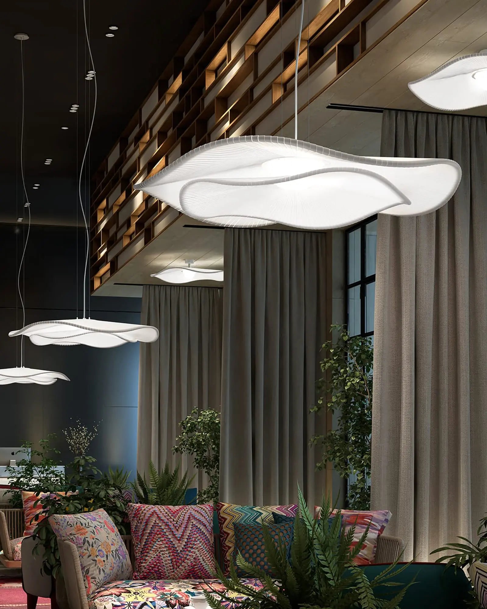 Mediterrania Indoor large contemporary pendant above a sofa in a lounge area