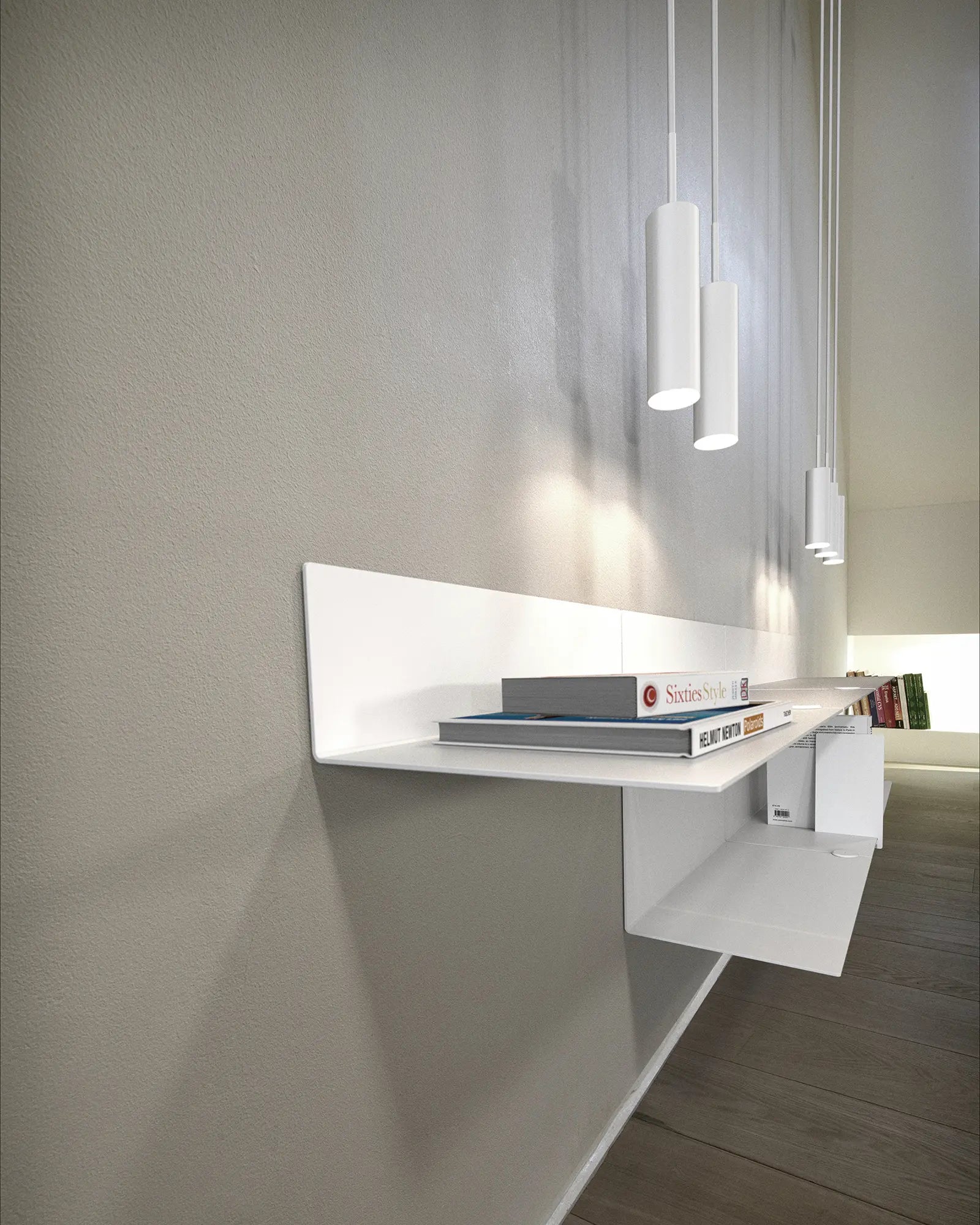 Mib 6 adjustable Scandinavian pendant light cluster above shelves