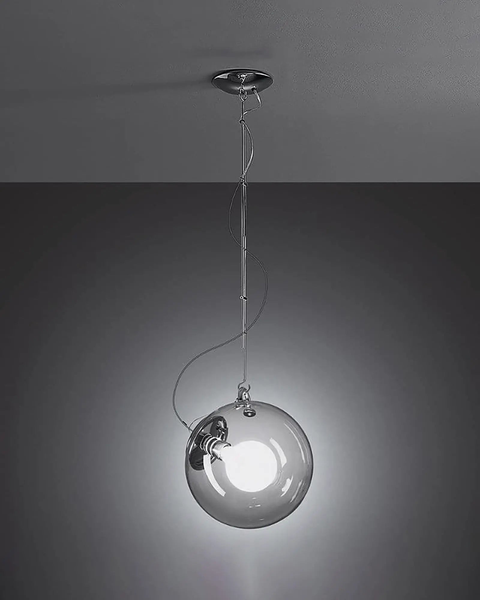 Miconos iconic designer blown glass and metal pendant light chrome